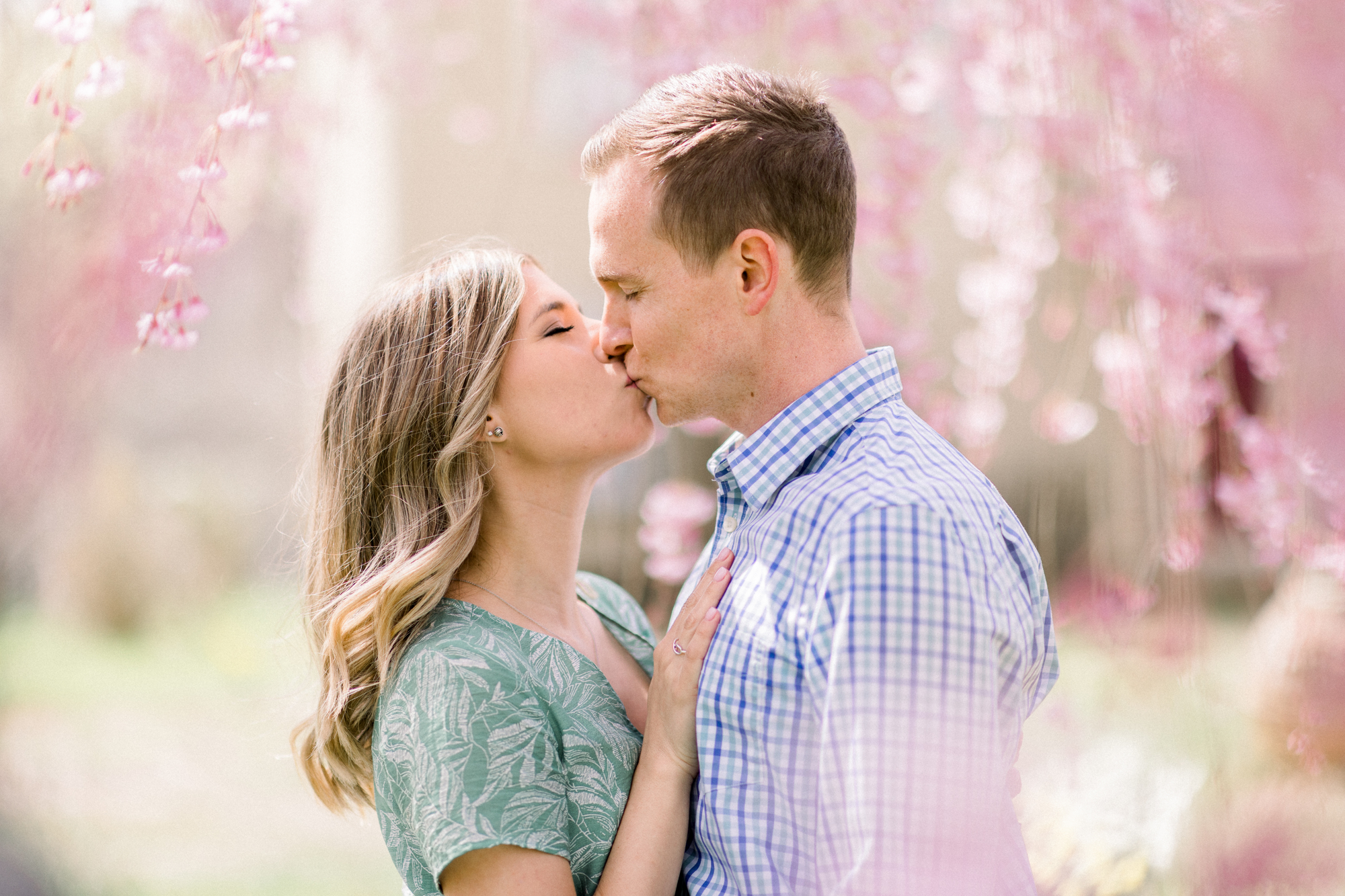 Artistic New York Engagement Photography with Spring Blossoms