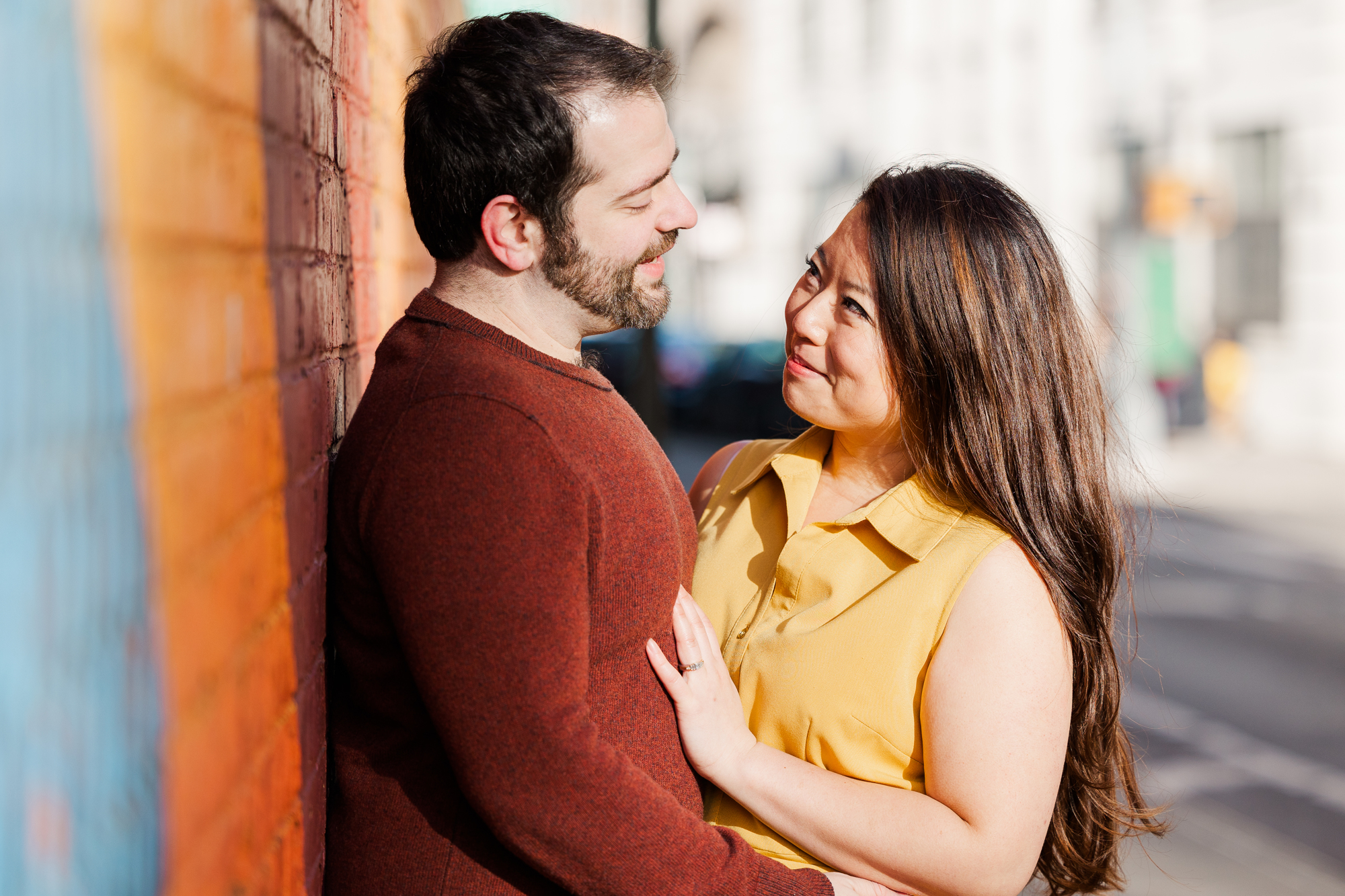 Glowing Brooklyn Bridge Engagement Photography with Matching Outfits