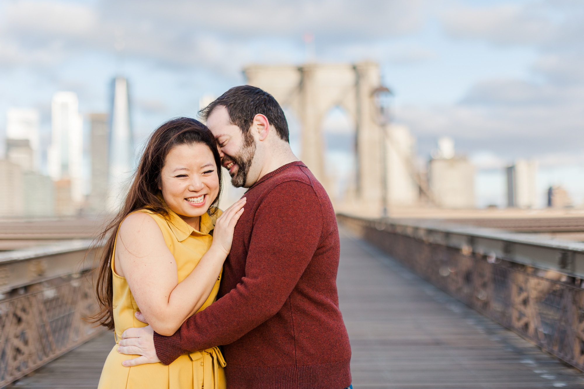 Beautiful Brooklyn Bridge Engagement Photography with Matching Outfits