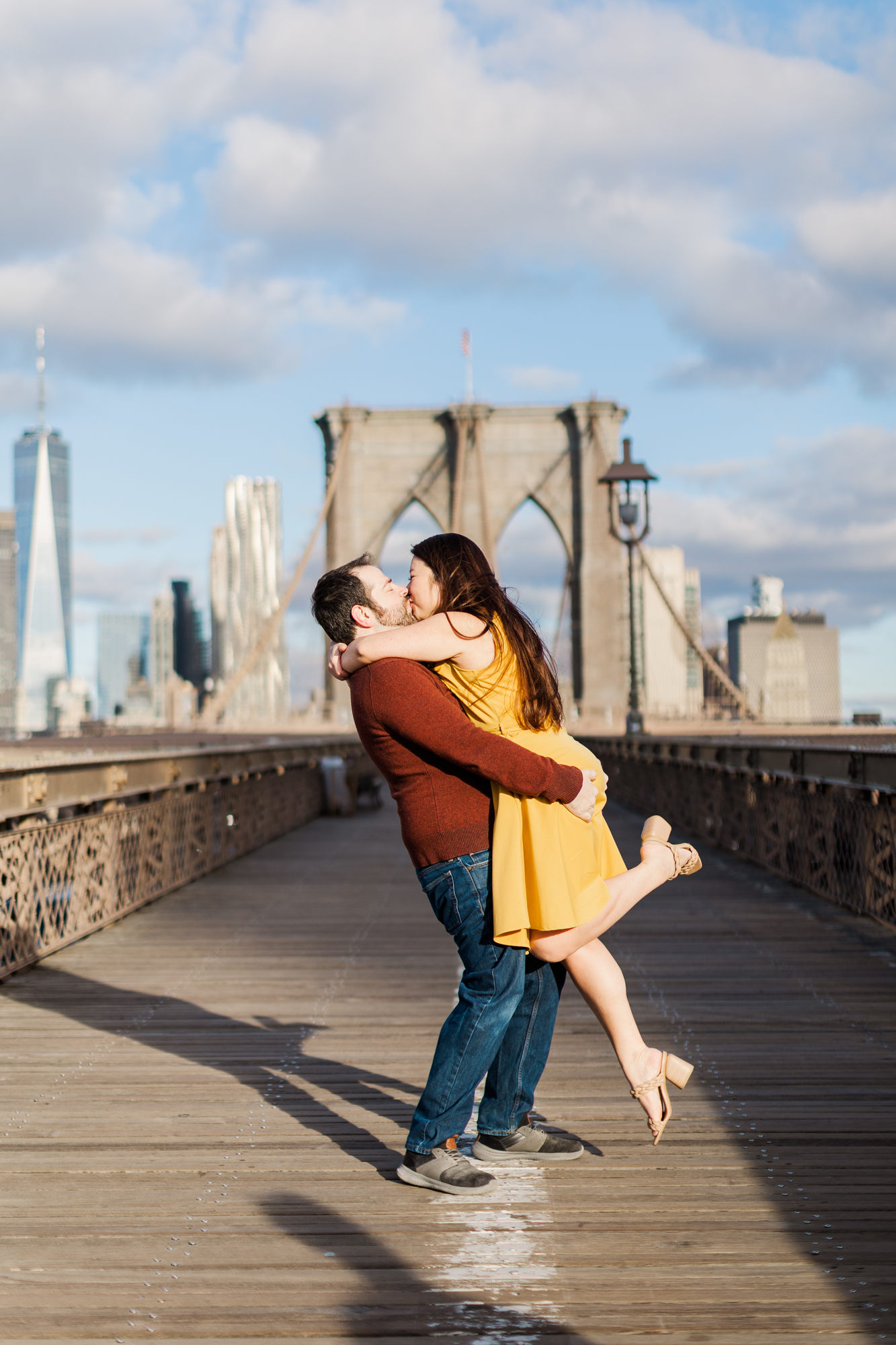 Romantic Brooklyn Bridge Engagement Photography with Matching Outfits