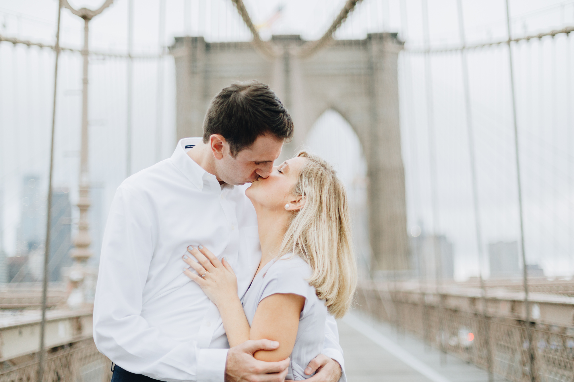 Romantic Brooklyn Bridge Park Engagement Photos on a Cloudy Day in New York