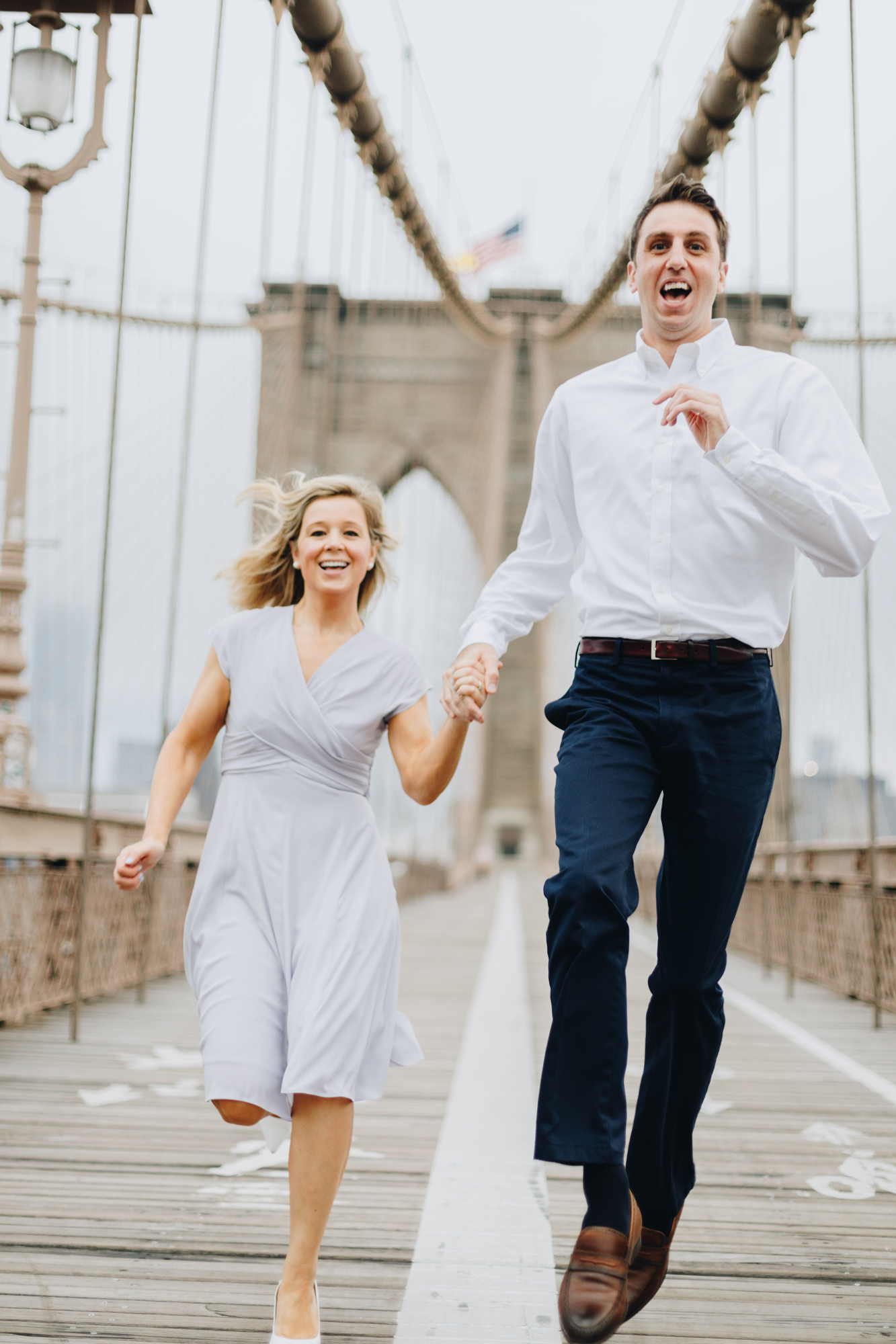 Fun Brooklyn Bridge Park Engagement Photos on a Cloudy Day in New York