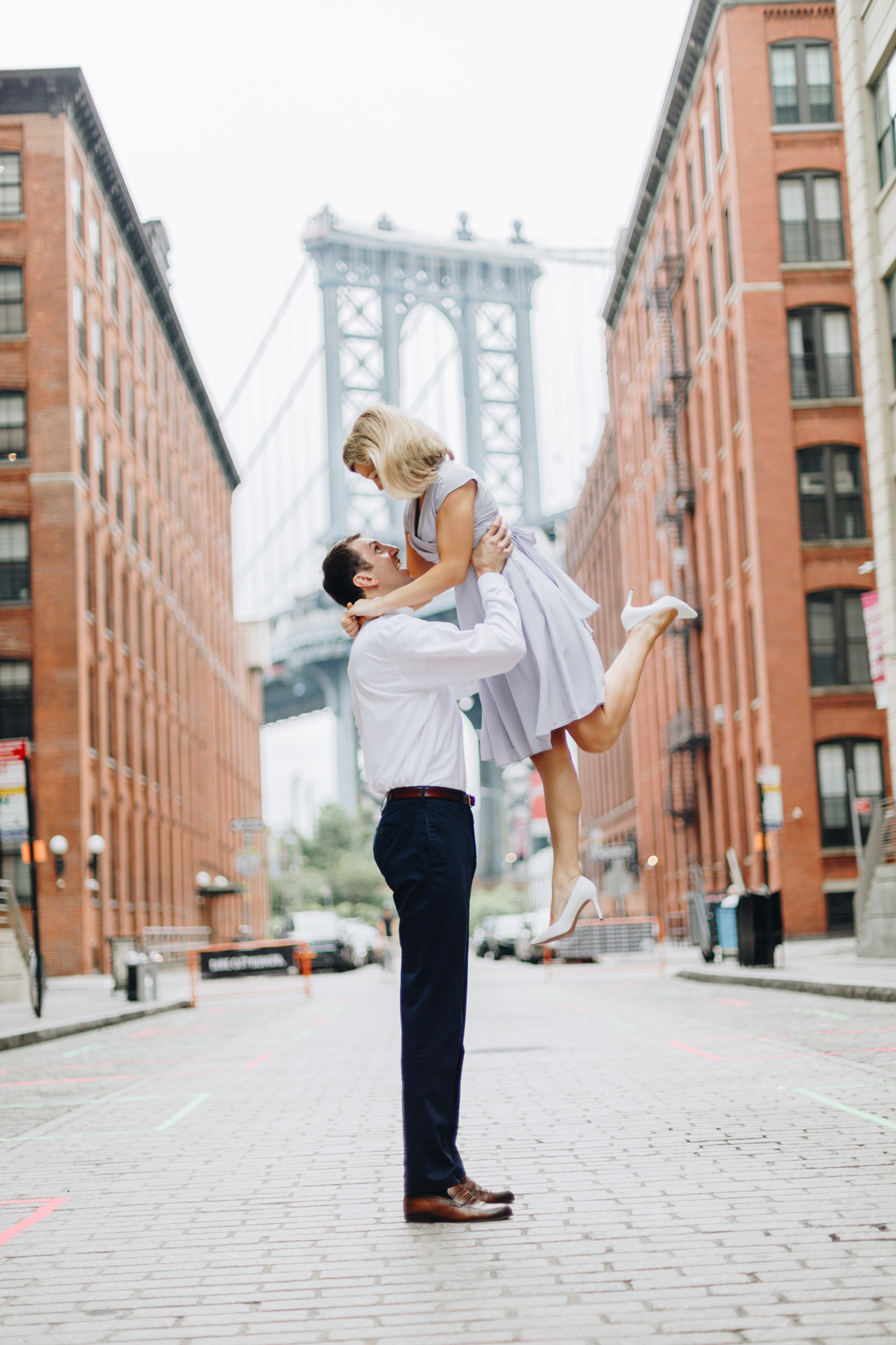 Timeless Brooklyn Bridge Park Engagement Photos on a Cloudy Day in New York