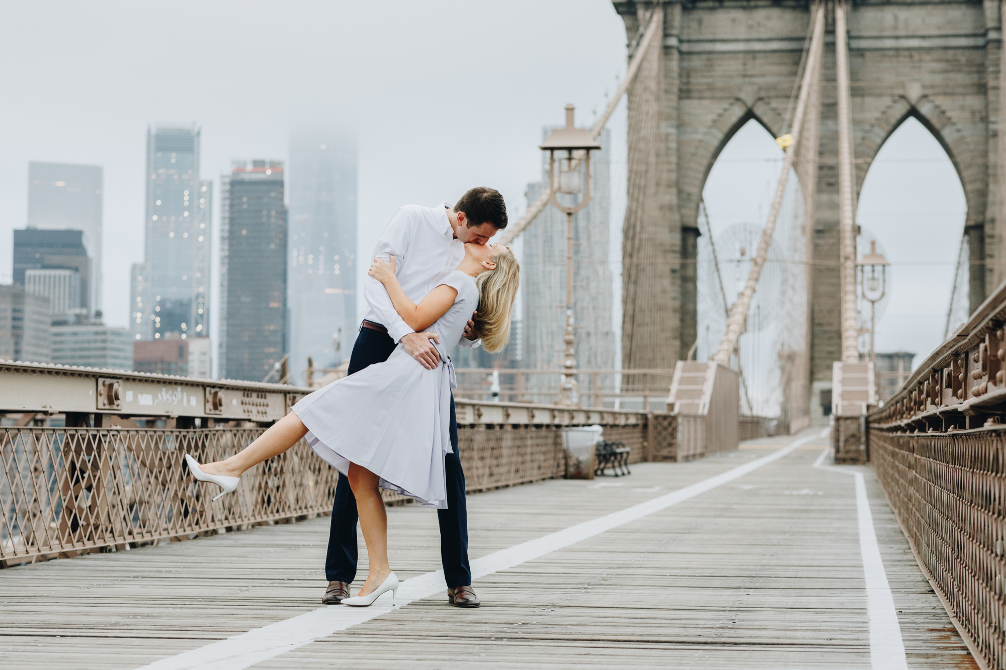Stunning Brooklyn Bridge Park Engagement Photos on a Cloudy Day in New York