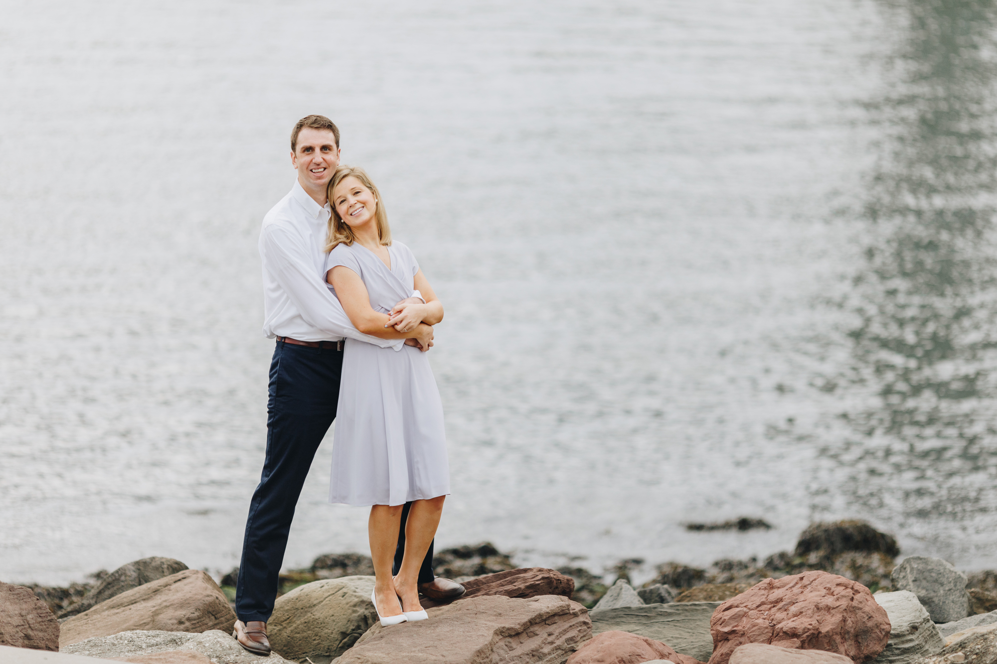 Sweet Brooklyn Bridge Park Engagement Photos on a Cloudy Day in New York
