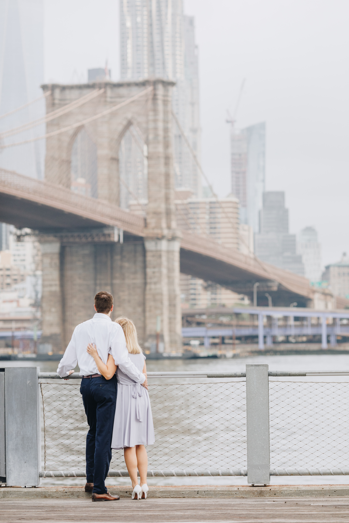 Perfect Brooklyn Bridge Park Engagement Photos on a Cloudy Day in New York