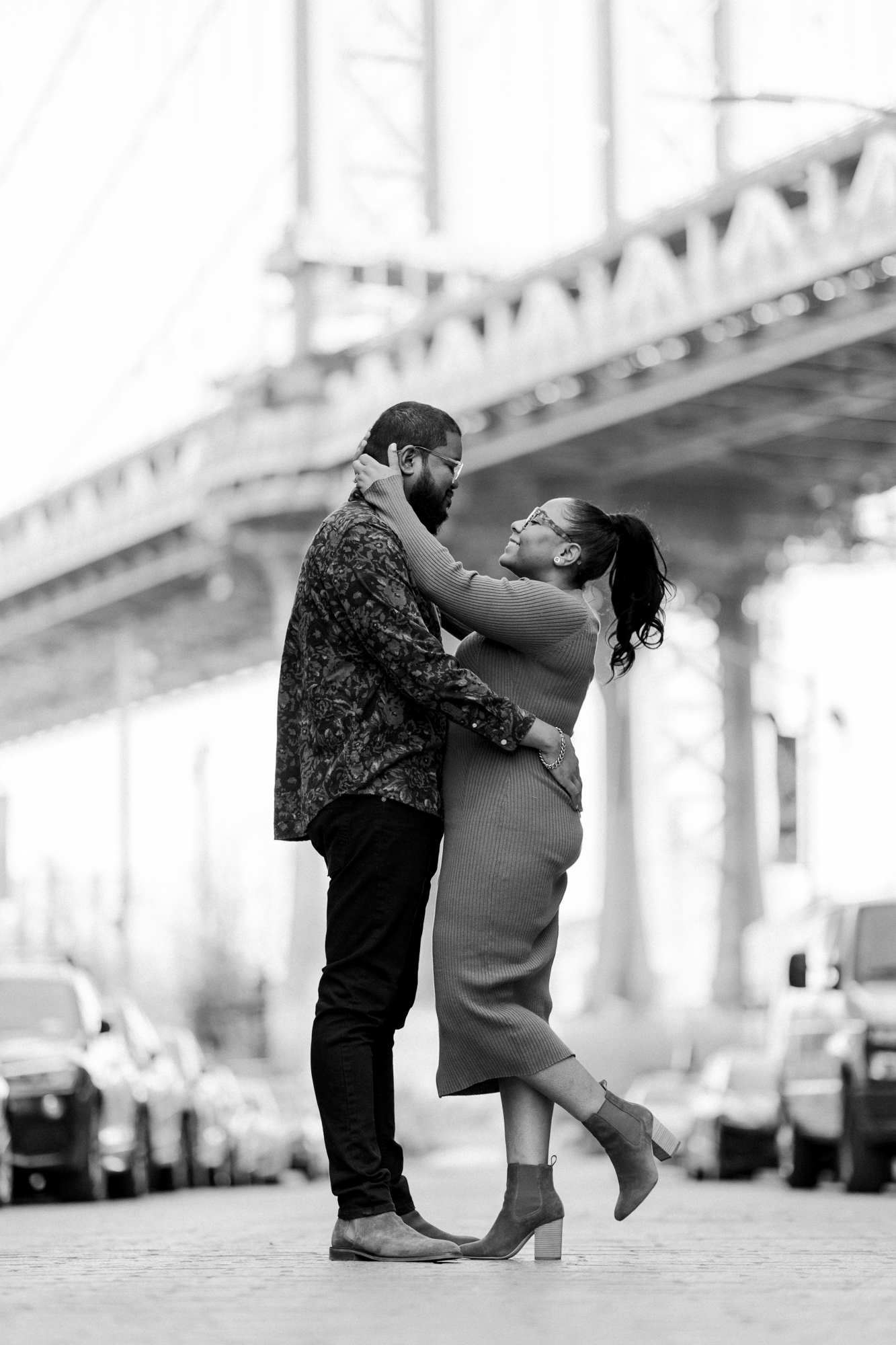 Elegant Autumn DUMBO Engagement Photography at the Brooklyn Bridge