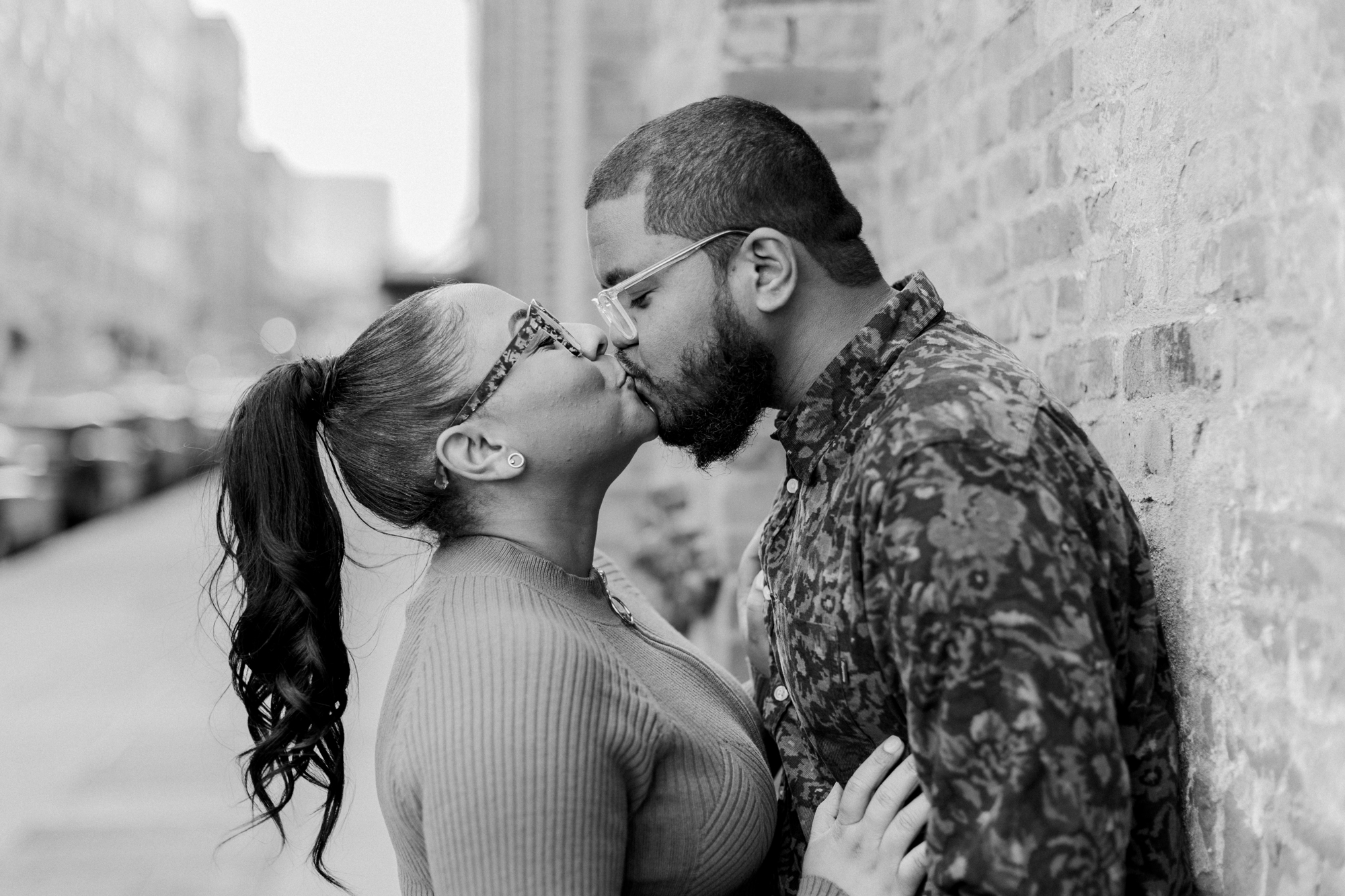 Black and White Autumn DUMBO Engagement Photography at the Brooklyn Bridge