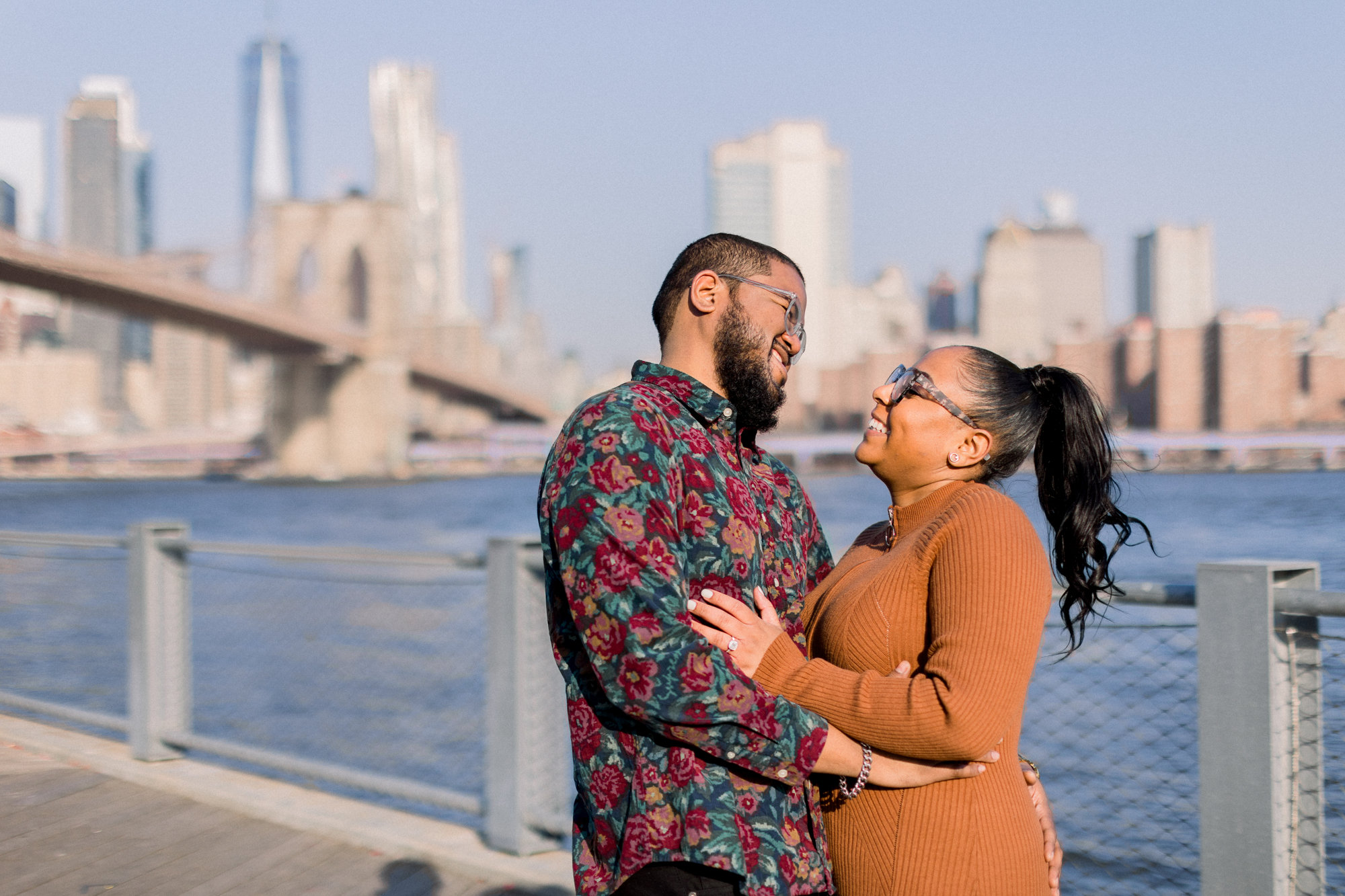 Vibrant Autumn DUMBO Engagement Photography at the Brooklyn Bridge