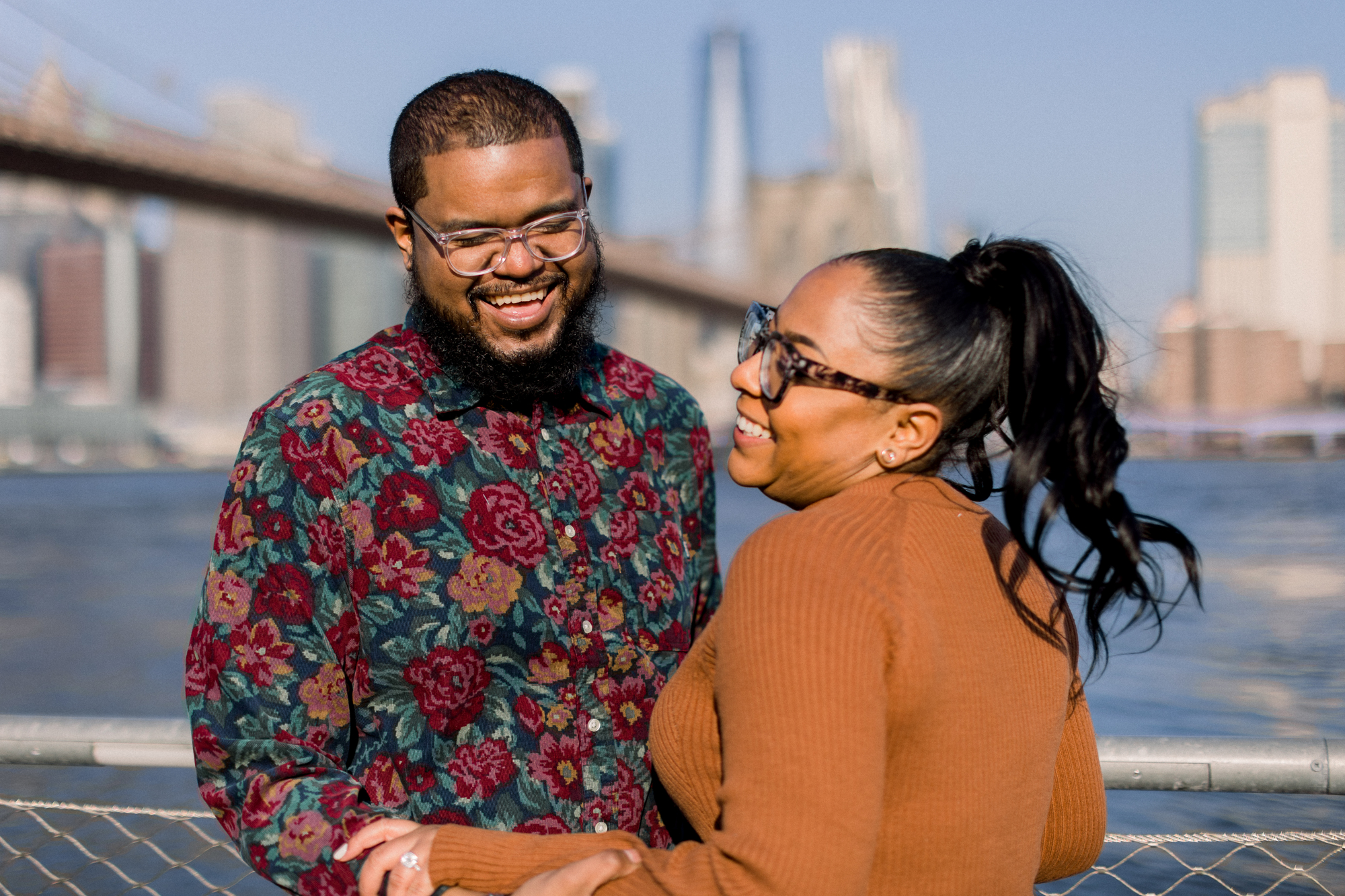 Joyful Autumn DUMBO Engagement Photography at the Brooklyn Bridge