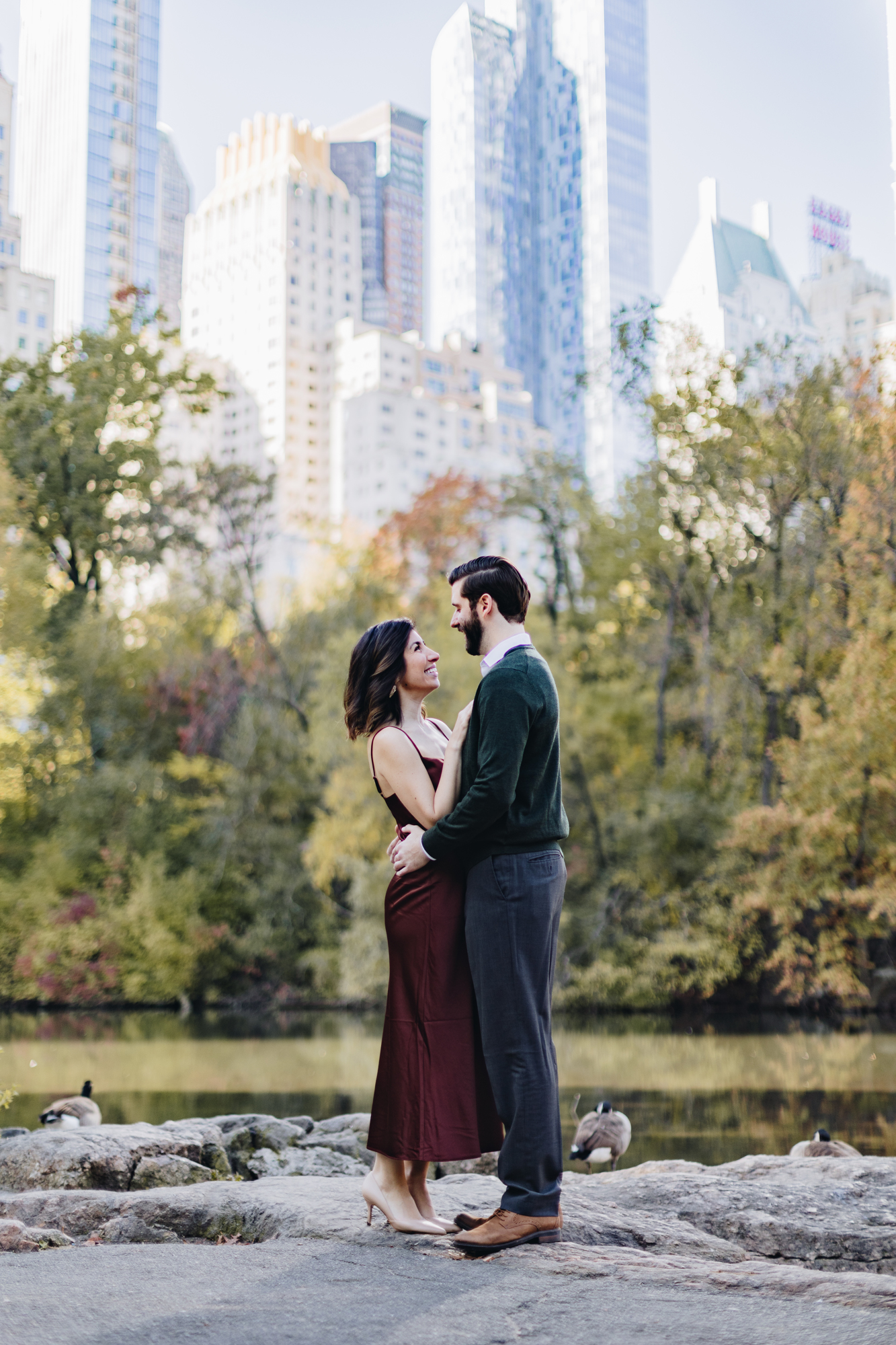 Touching Central Park Engagement Photos in Fall