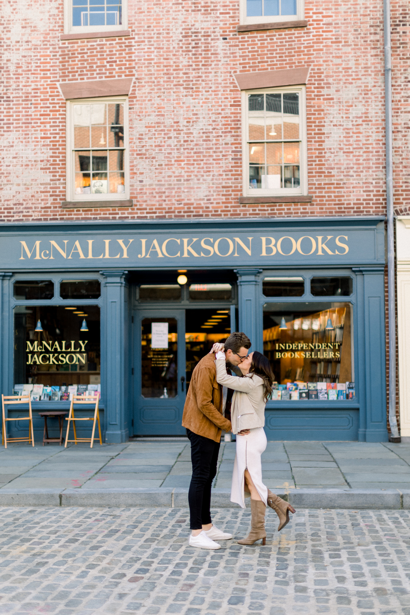 Happy Fall Engagement Photos on South Street Near New York's Pier 17