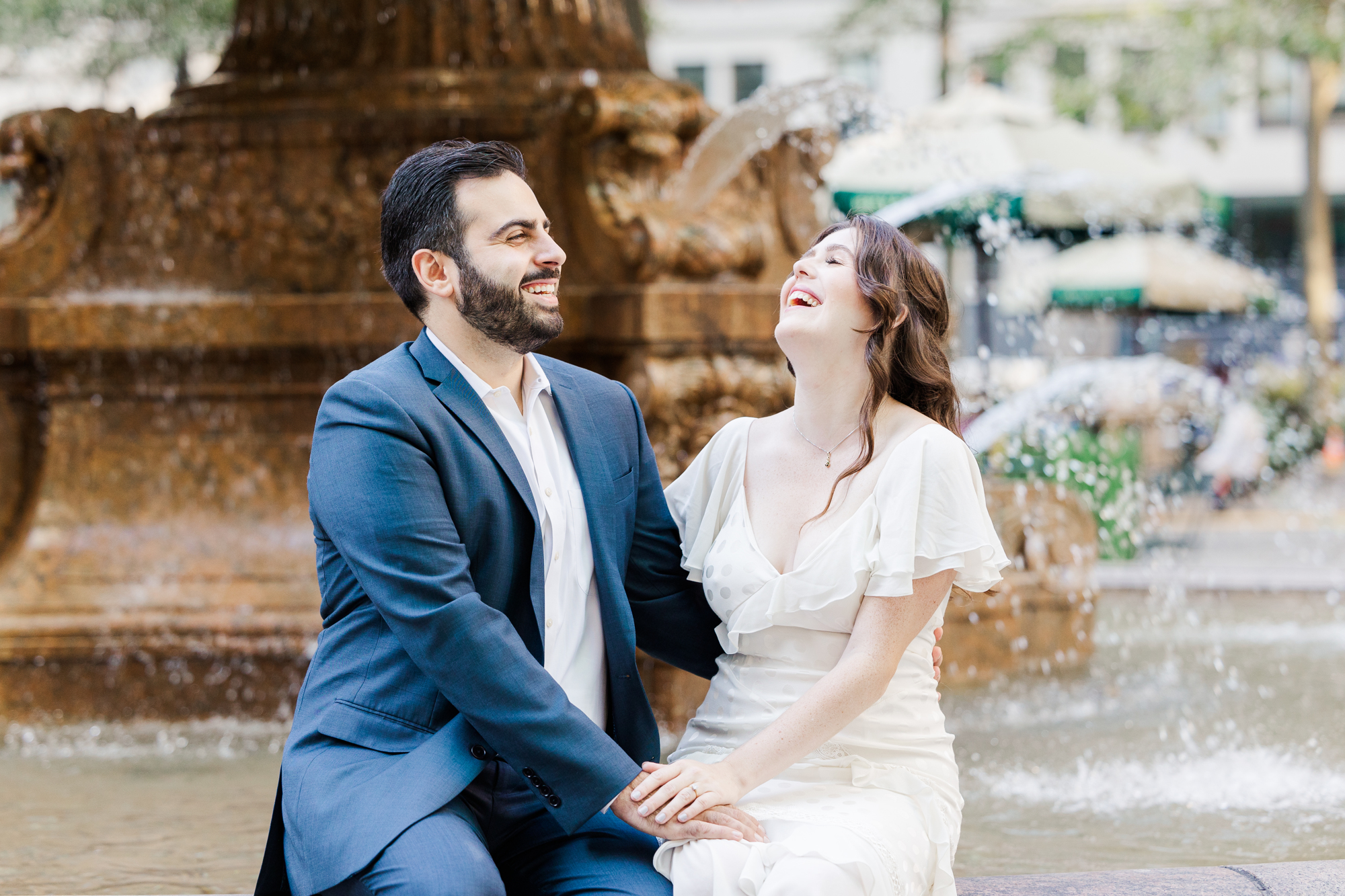Playful NYPL and Bryant Park Engagement Photography