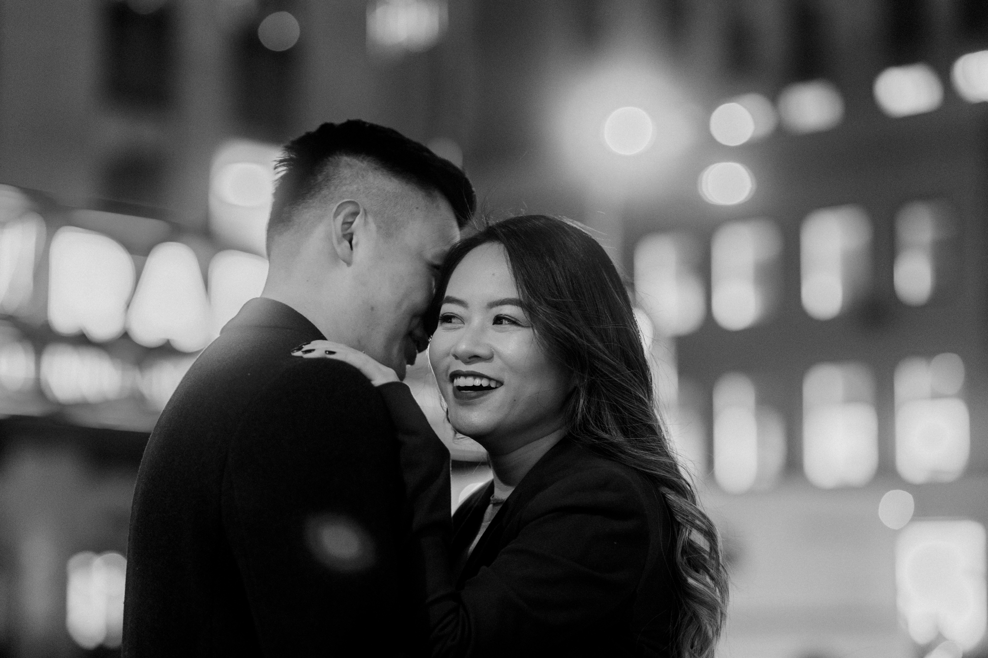 Elegant Iconic Winter Times Square Engagement Shoot  at Night