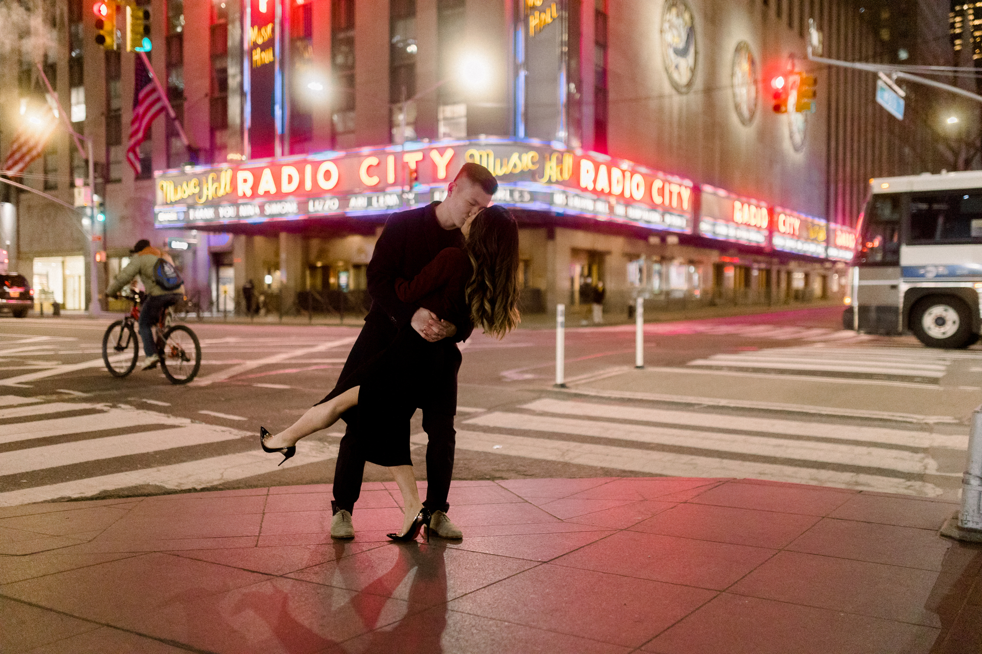 Loving Iconic Winter Times Square Engagement Shoot  at Night