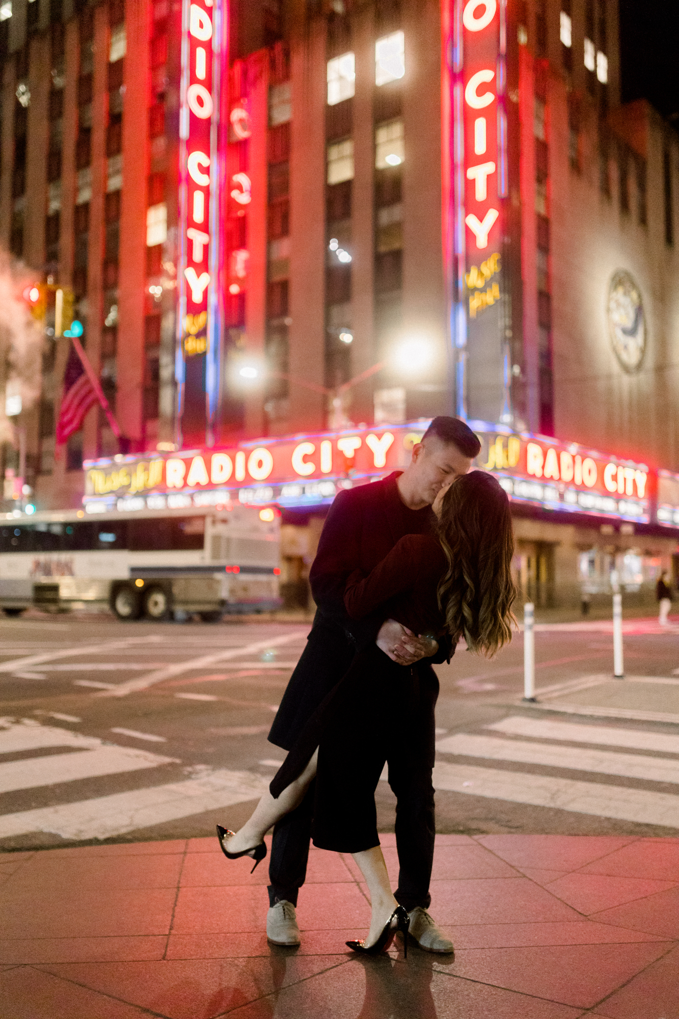 Magical Iconic Winter Times Square Engagement Shoot  at Night