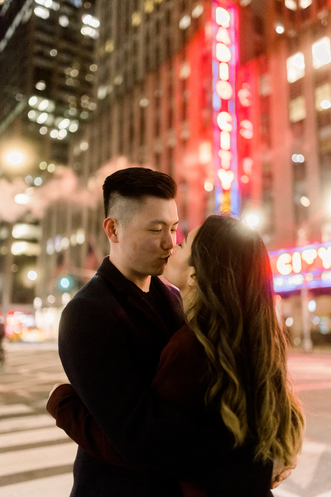 Stunning Nighttime Winter Engagement Photos in New York's Iconic Times Square