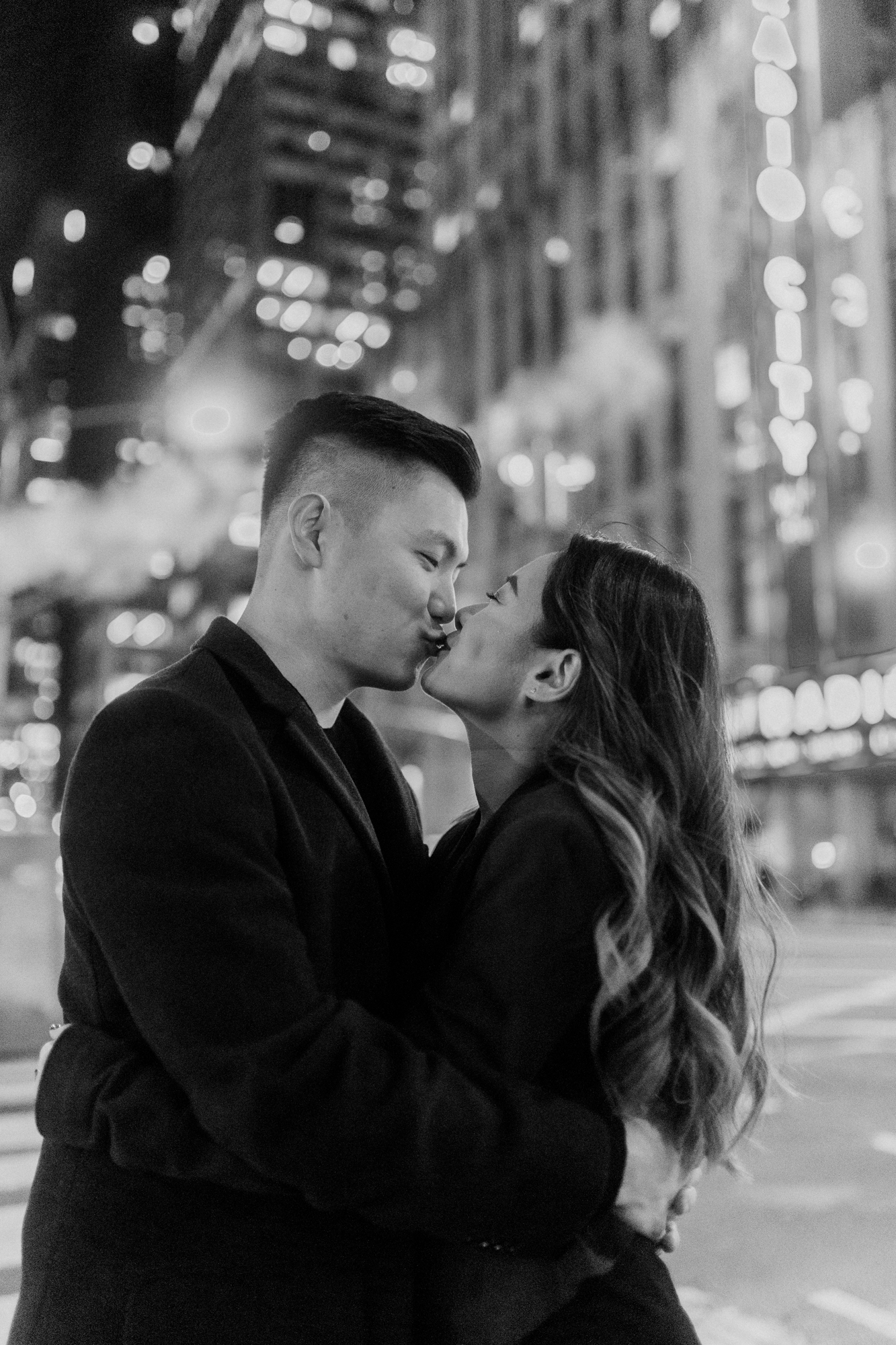 Classic Iconic Winter Times Square Engagement Shoot  at Night