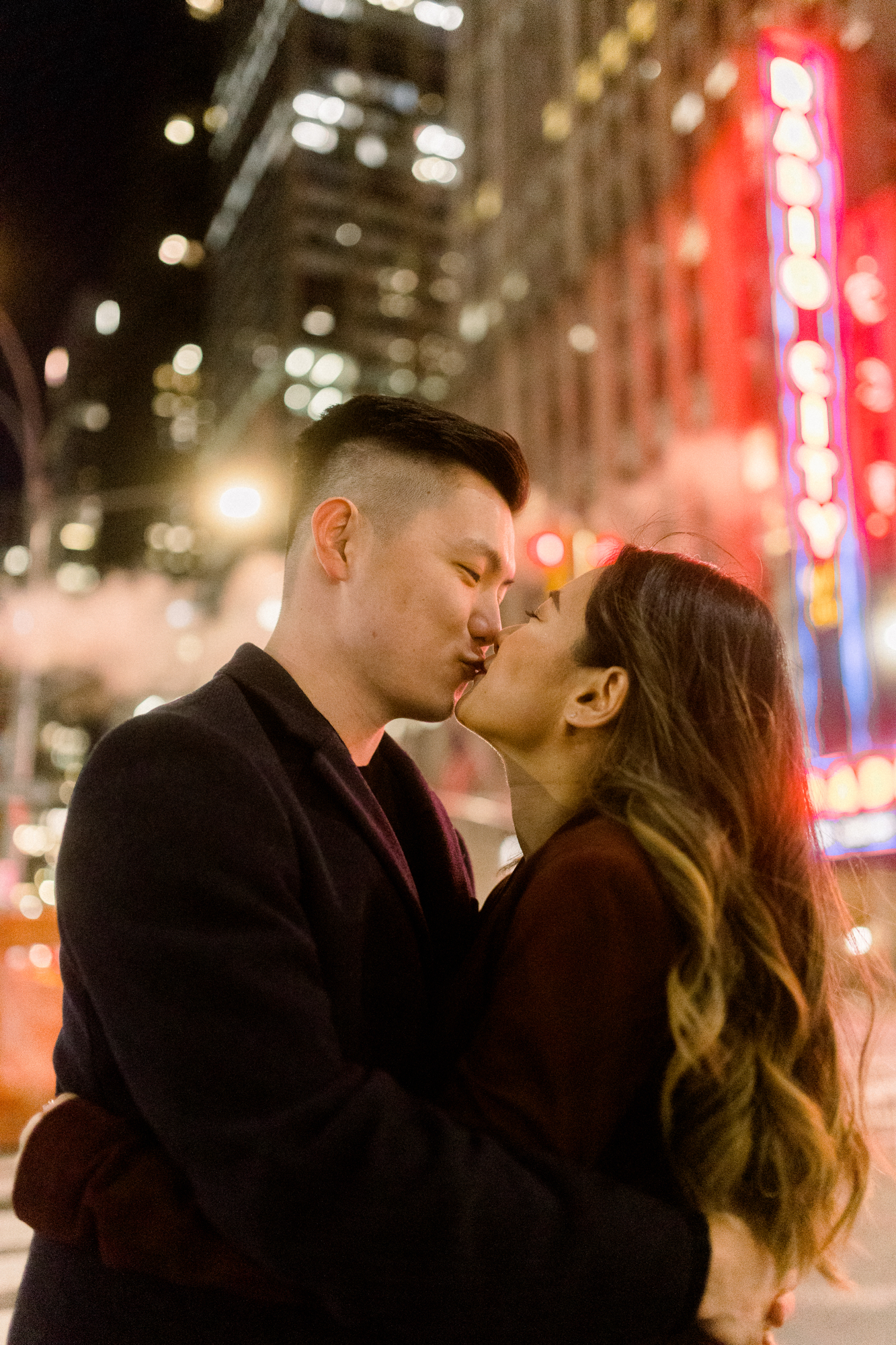 Idyllic Nighttime Winter Engagement Photos in New York's Iconic Times Square