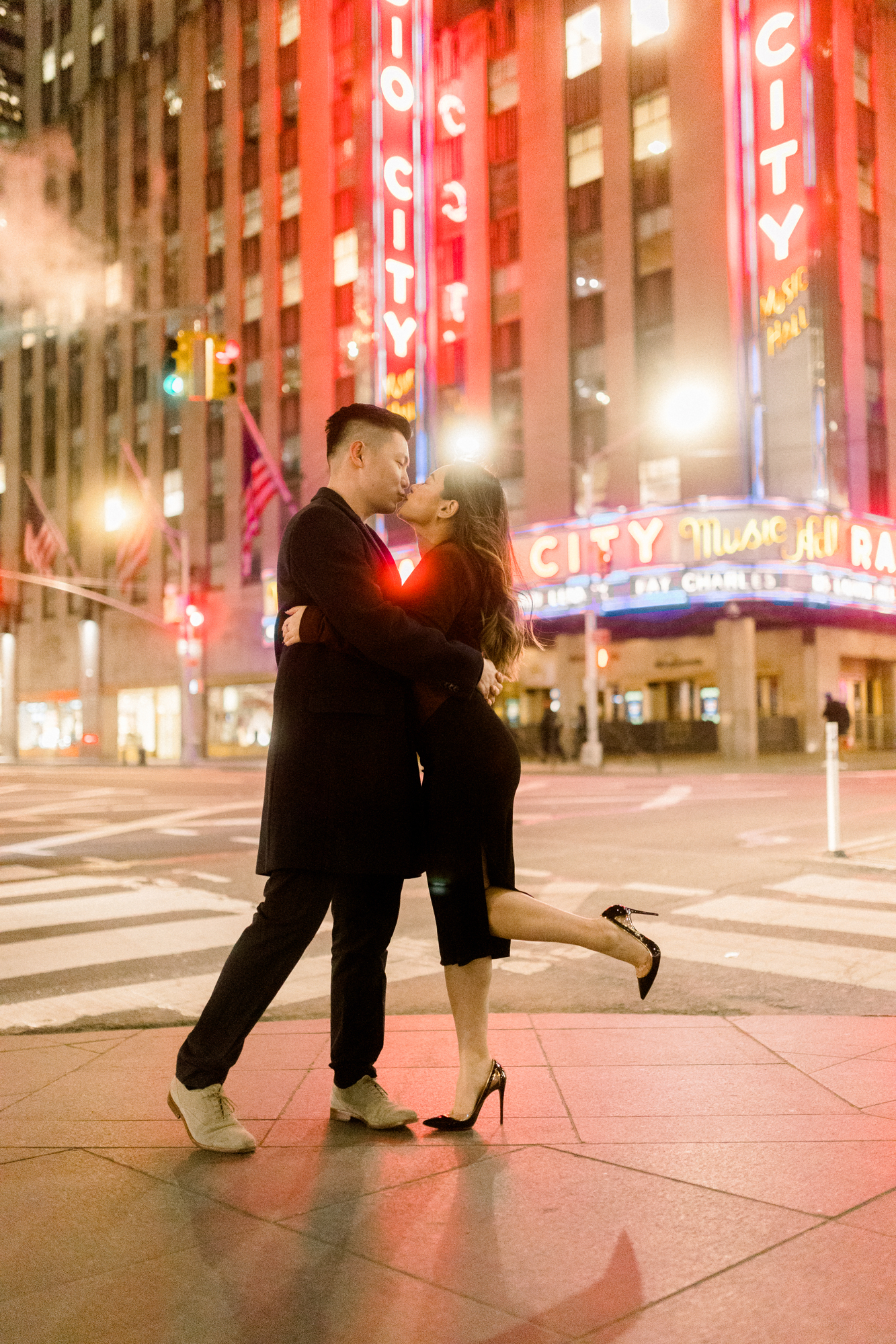 Jaw-dropping Nighttime Winter Engagement Photos in New York's Iconic Times Square