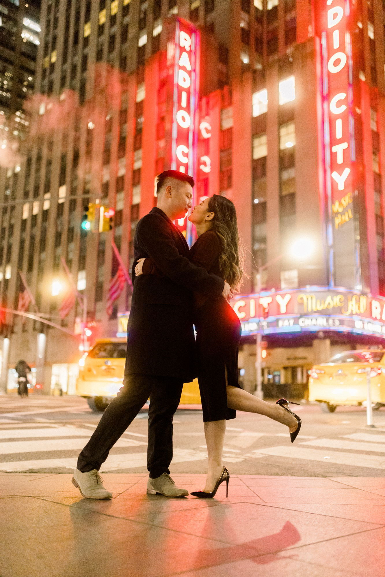 Beautiful Iconic Winter Times Square Engagement Shoot  at Night