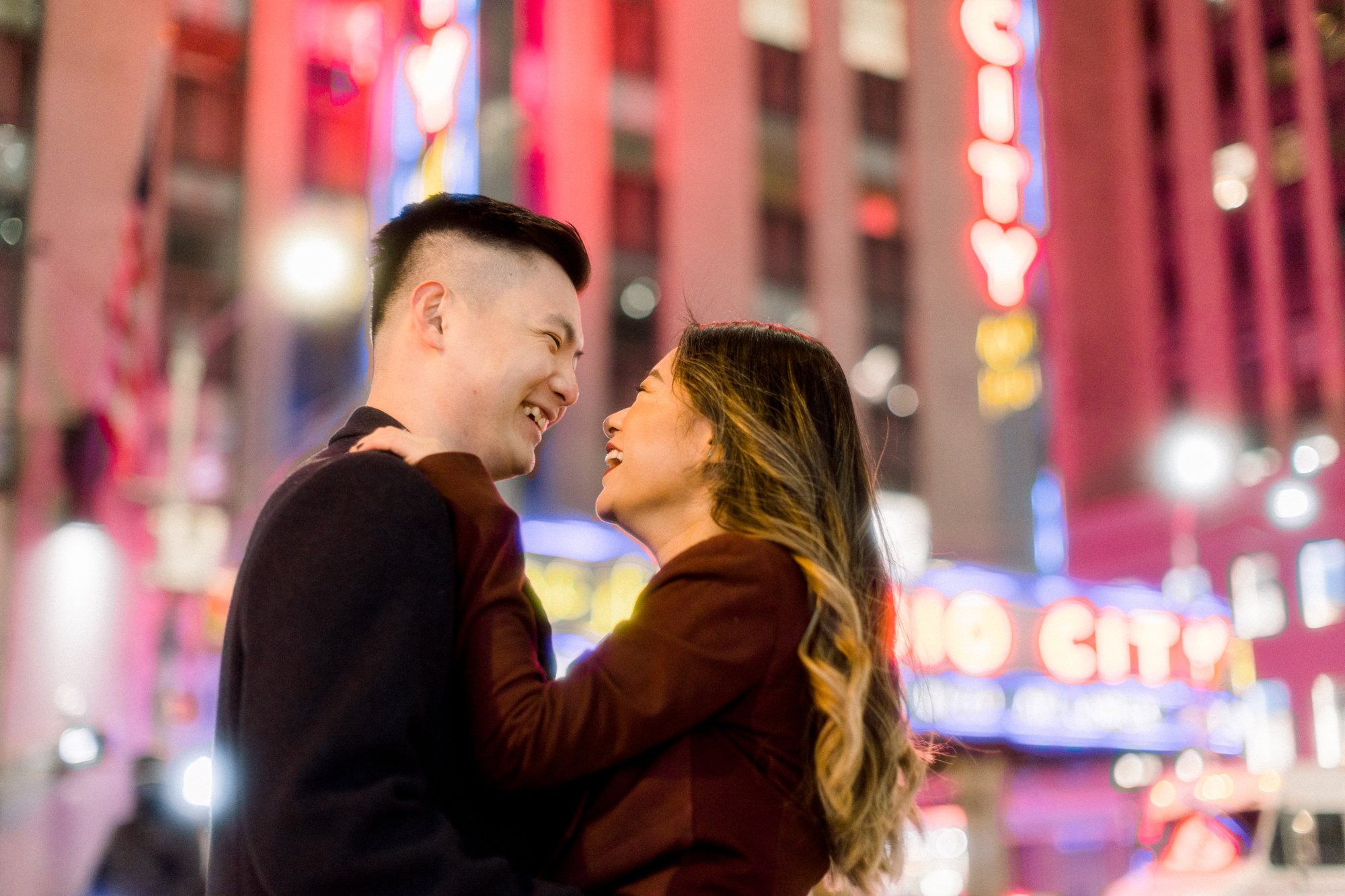 Sparkling Iconic Winter Times Square Engagement Shoot  at Night