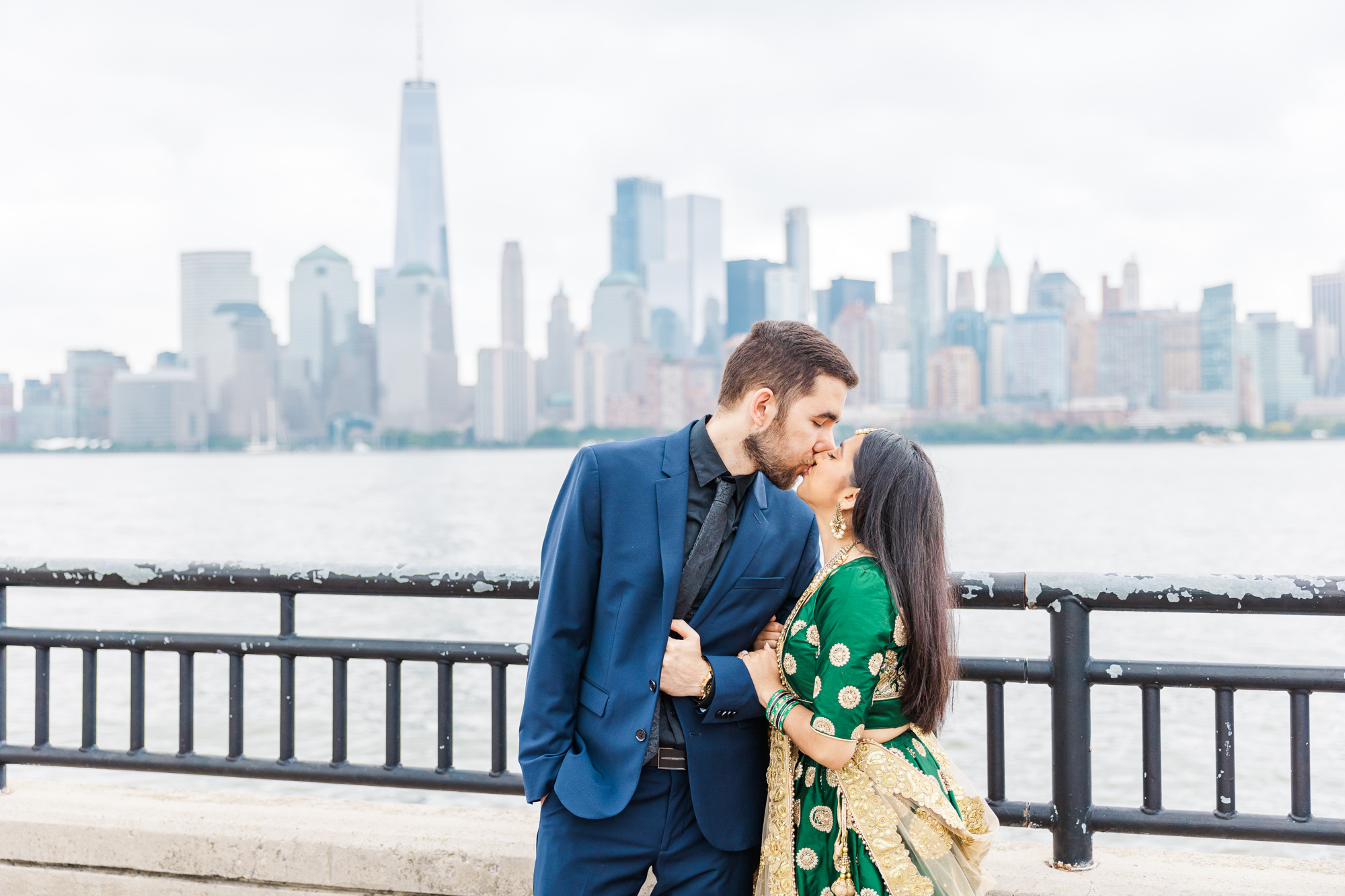 Scenic Overcast Liberty State Park Engagement Photography