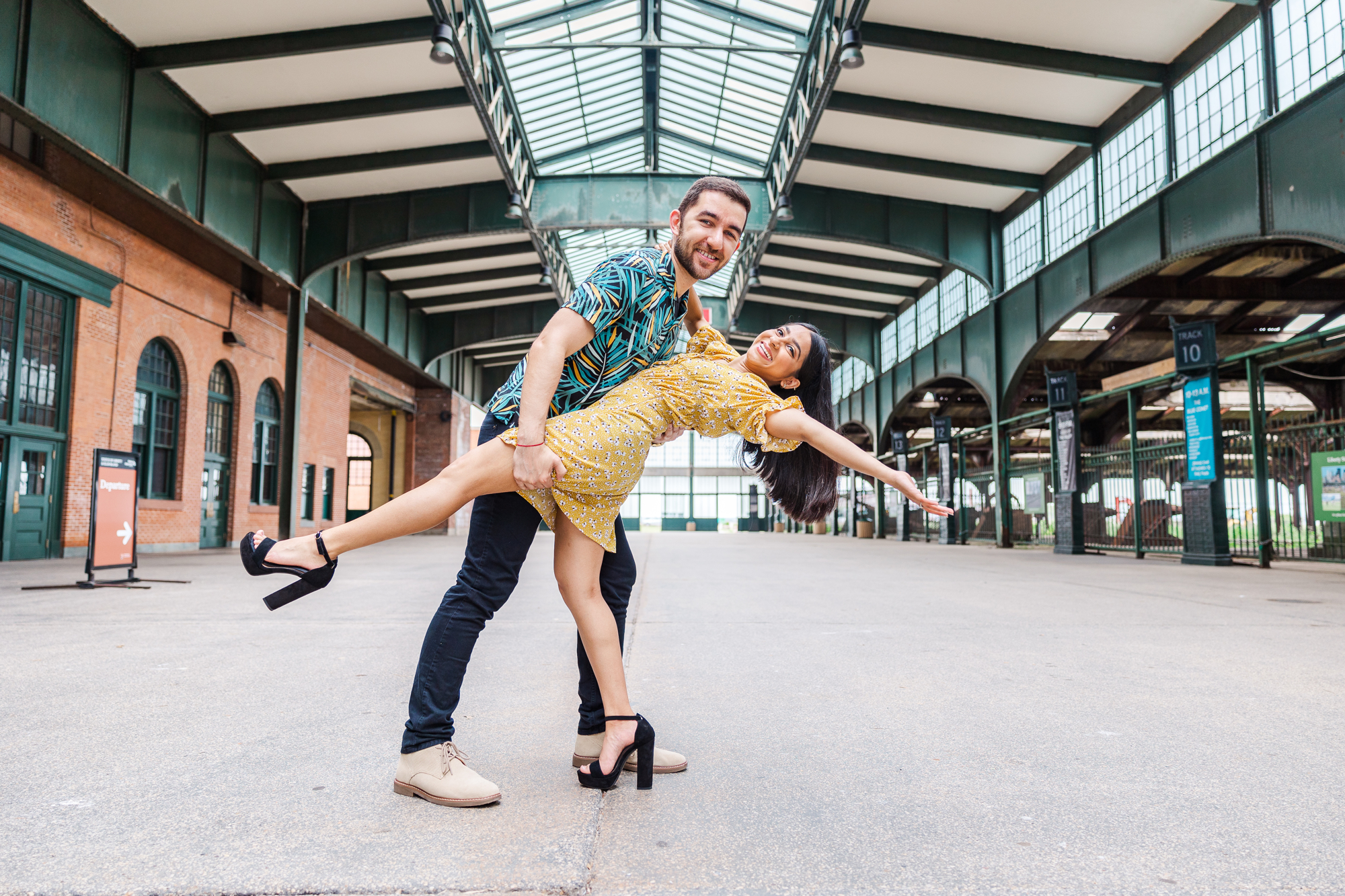 Whimsical Overcast Liberty State Park Engagement Photography
