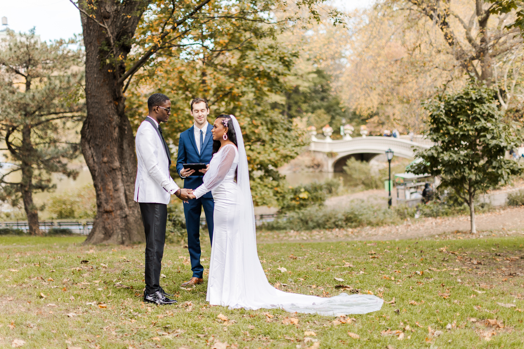 Scenic Central Park Wedding Photos on Cherry Hill in Fall