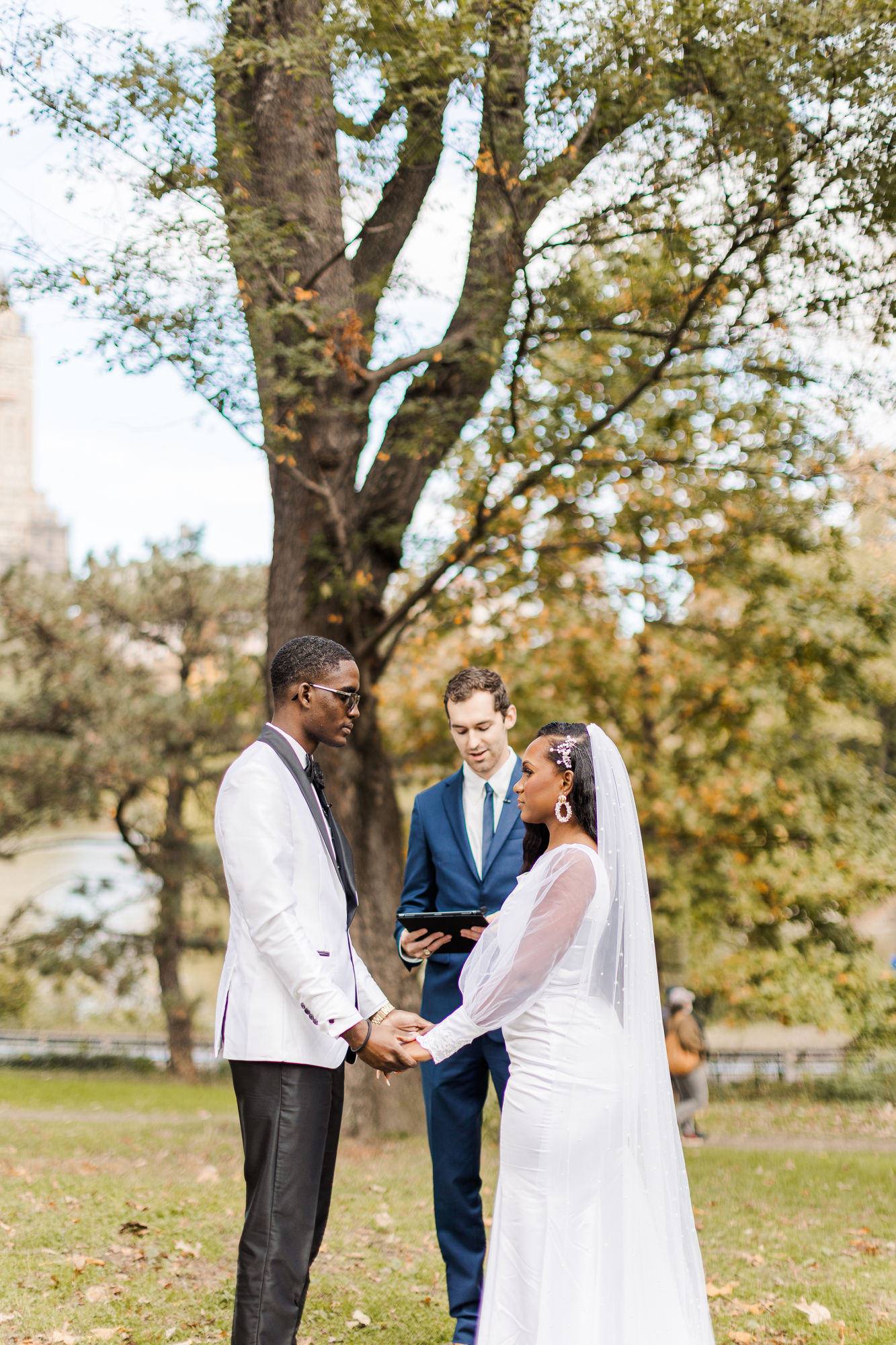 Candid Central Park Wedding Photos on Cherry Hill in Fall