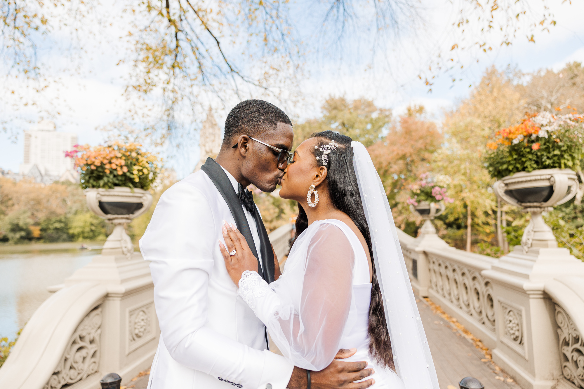 Colorful Central Park Wedding Photos on Cherry Hill in Fall