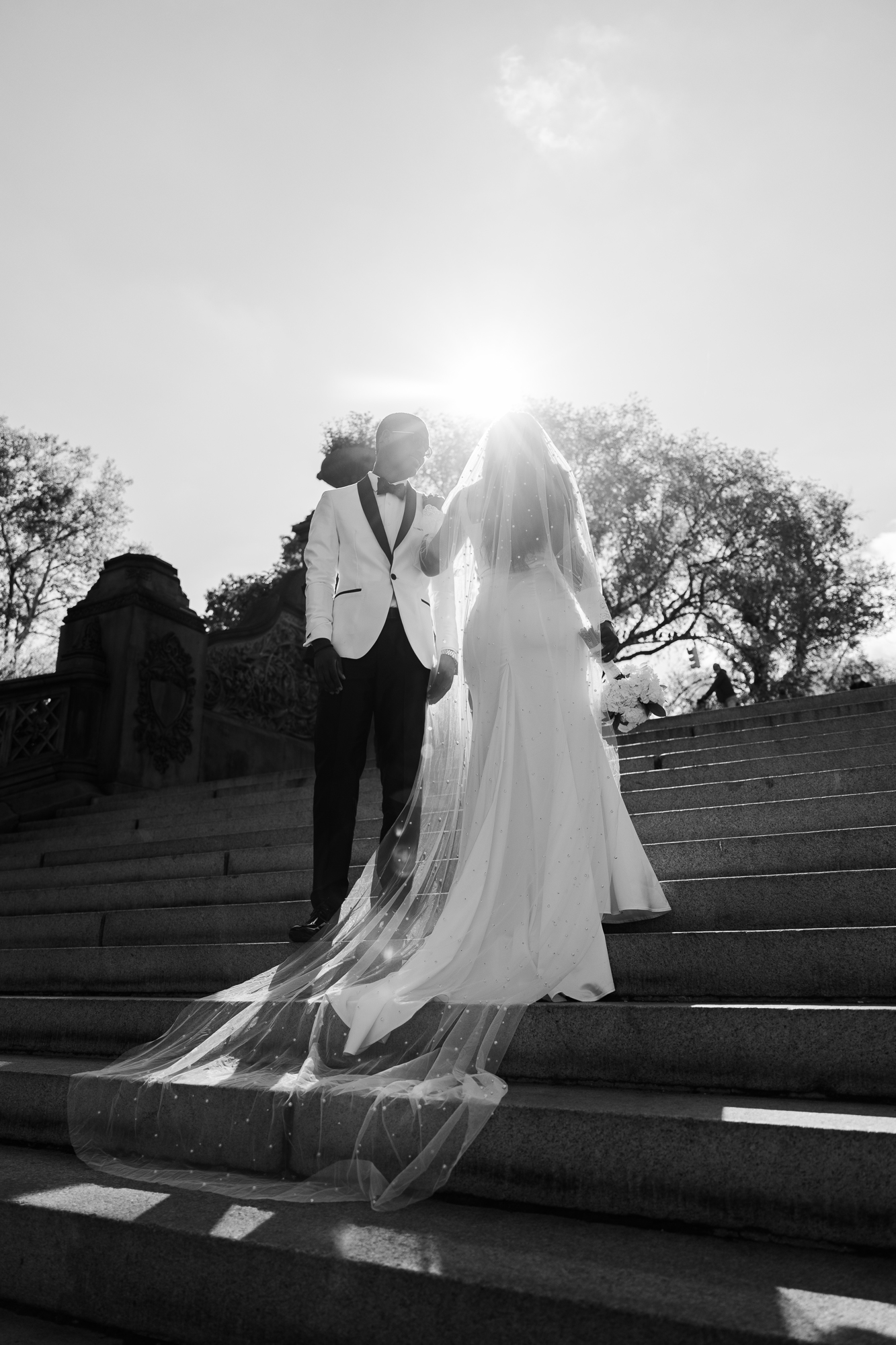Black and White Central Park Wedding Photos on Cherry Hill in Fall