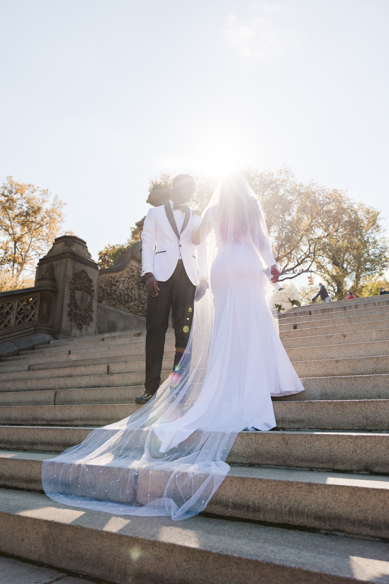 Creative Central Park Wedding Photos on Cherry Hill in Fall