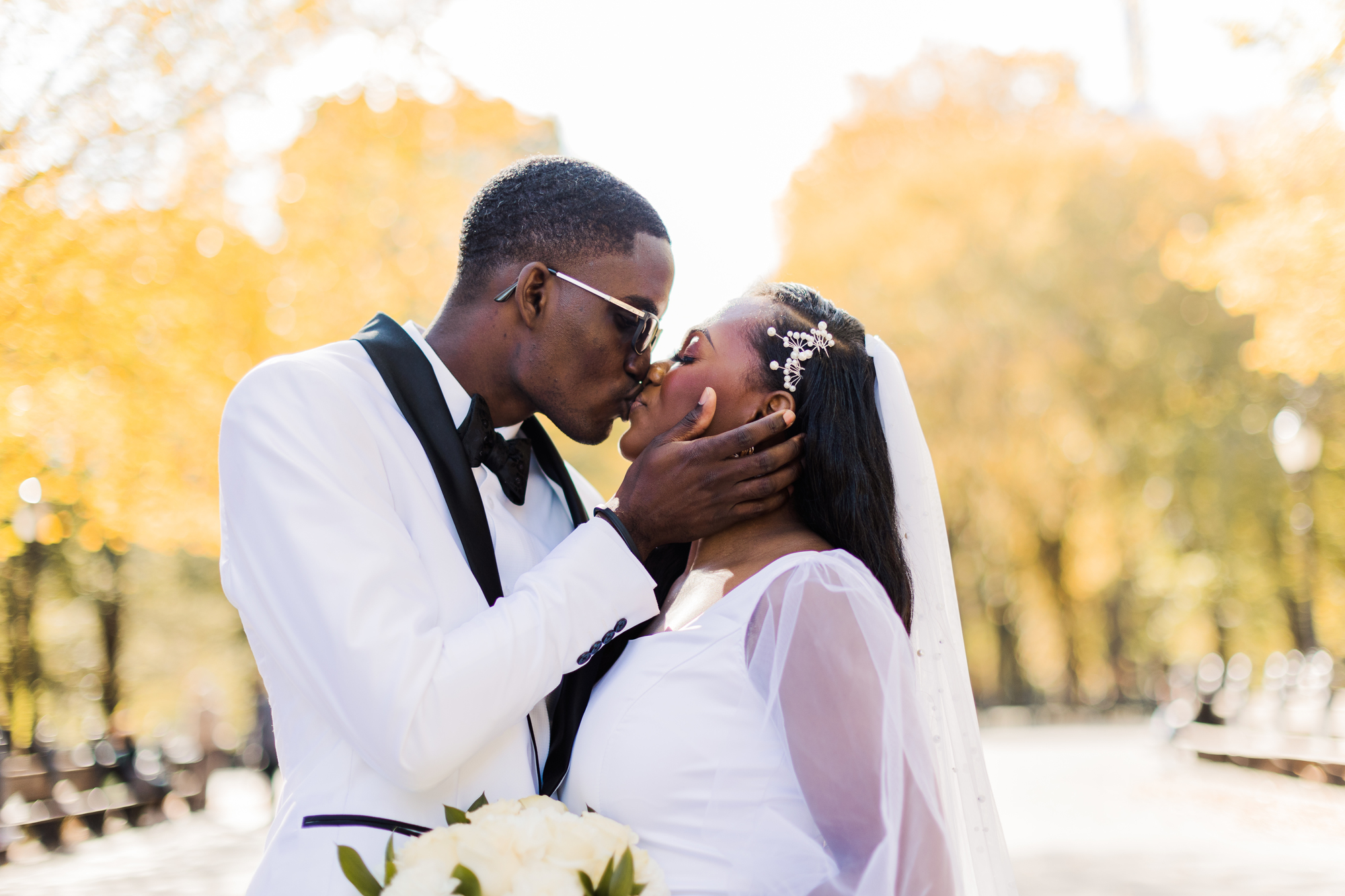 Emotional Central Park Wedding Photos on Cherry Hill in Fall
