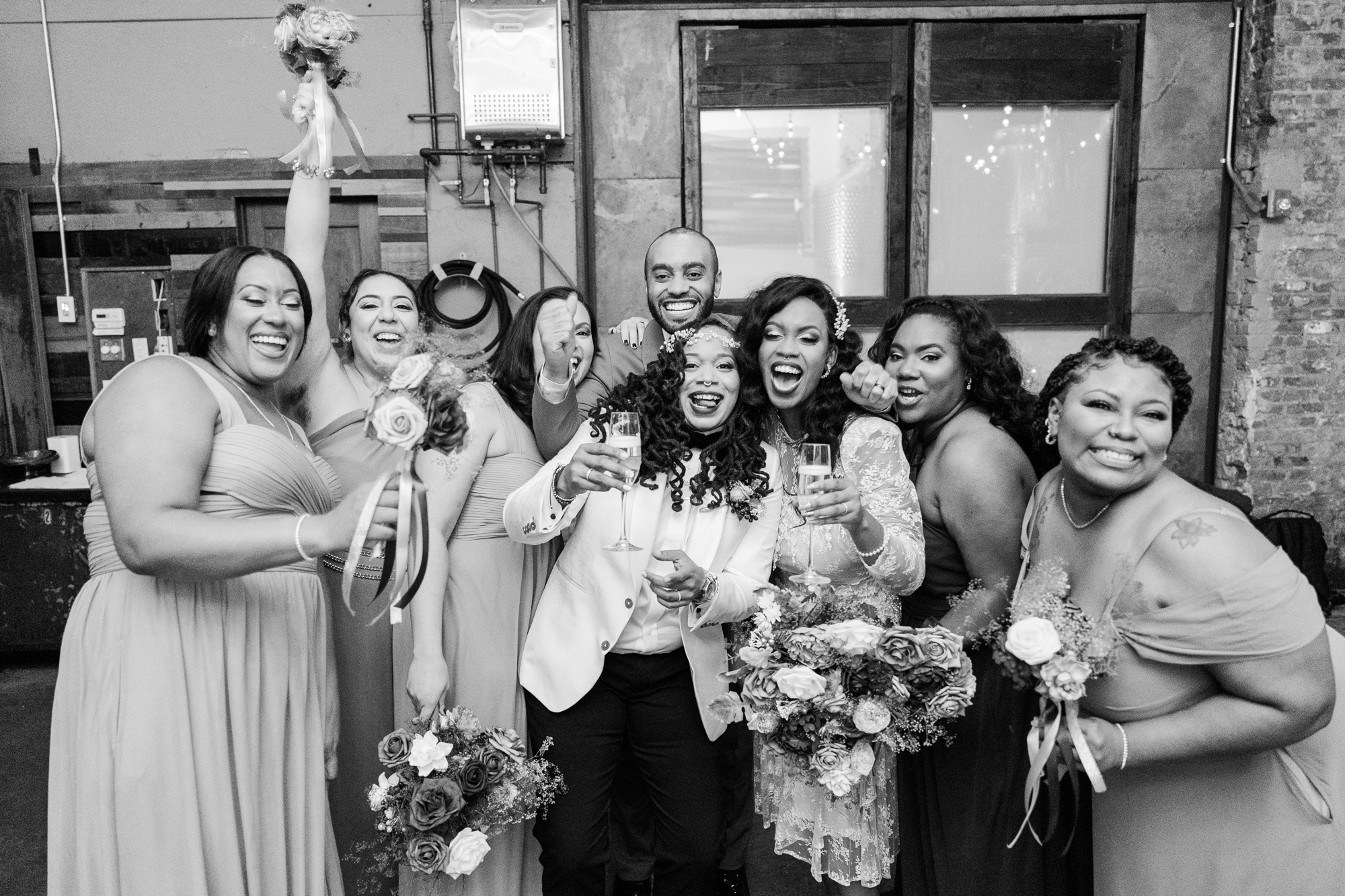 Black and White LGBT Brooklyn Winery Wedding Photos in Fall