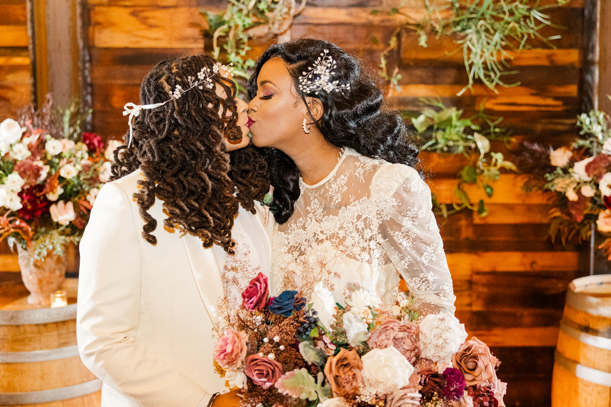Colorful LGBT Brooklyn Winery Wedding Photos in Fall