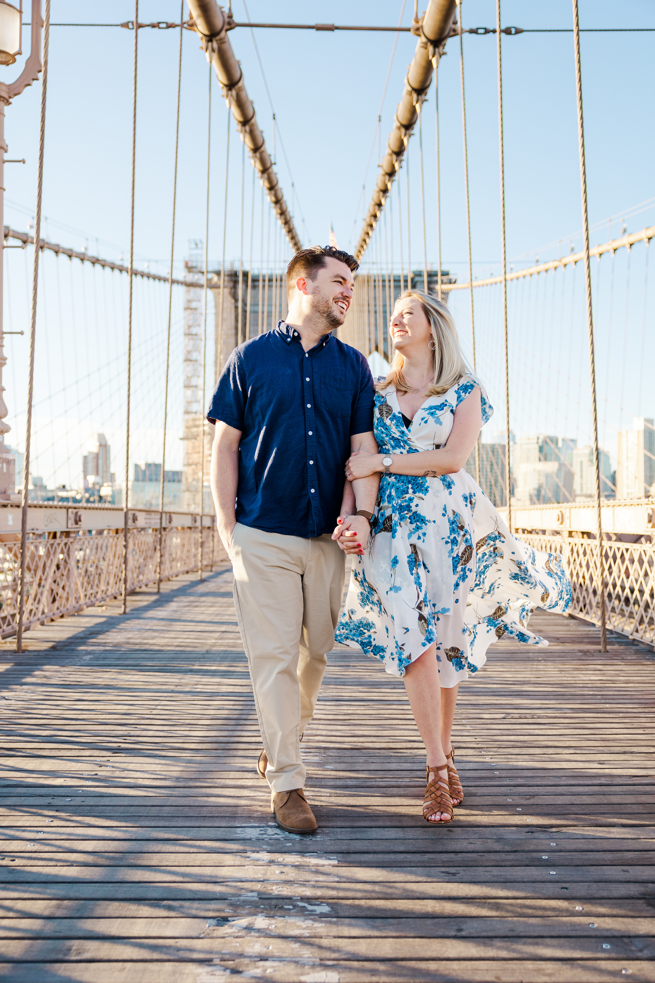 Vivid Brooklyn Bridge Park Engagement Photos in Spring