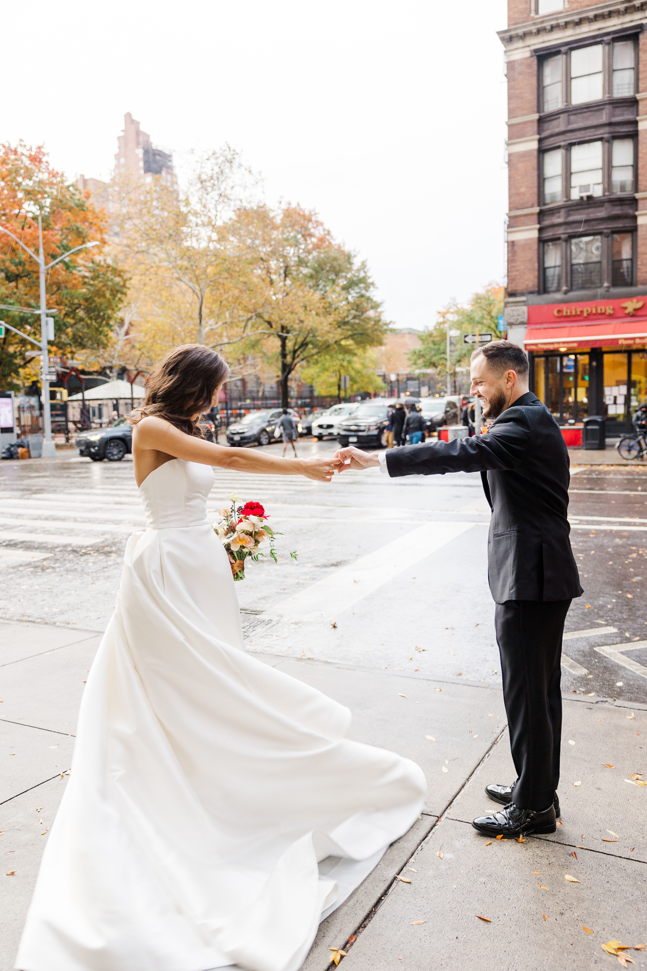 Vivid Rainy Fall Milling Room Wedding Photos in New York
