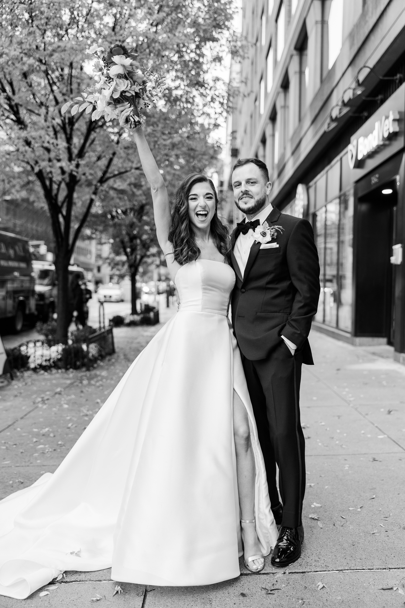 Black and white Rainy Fall Milling Room Wedding Photos in New York
