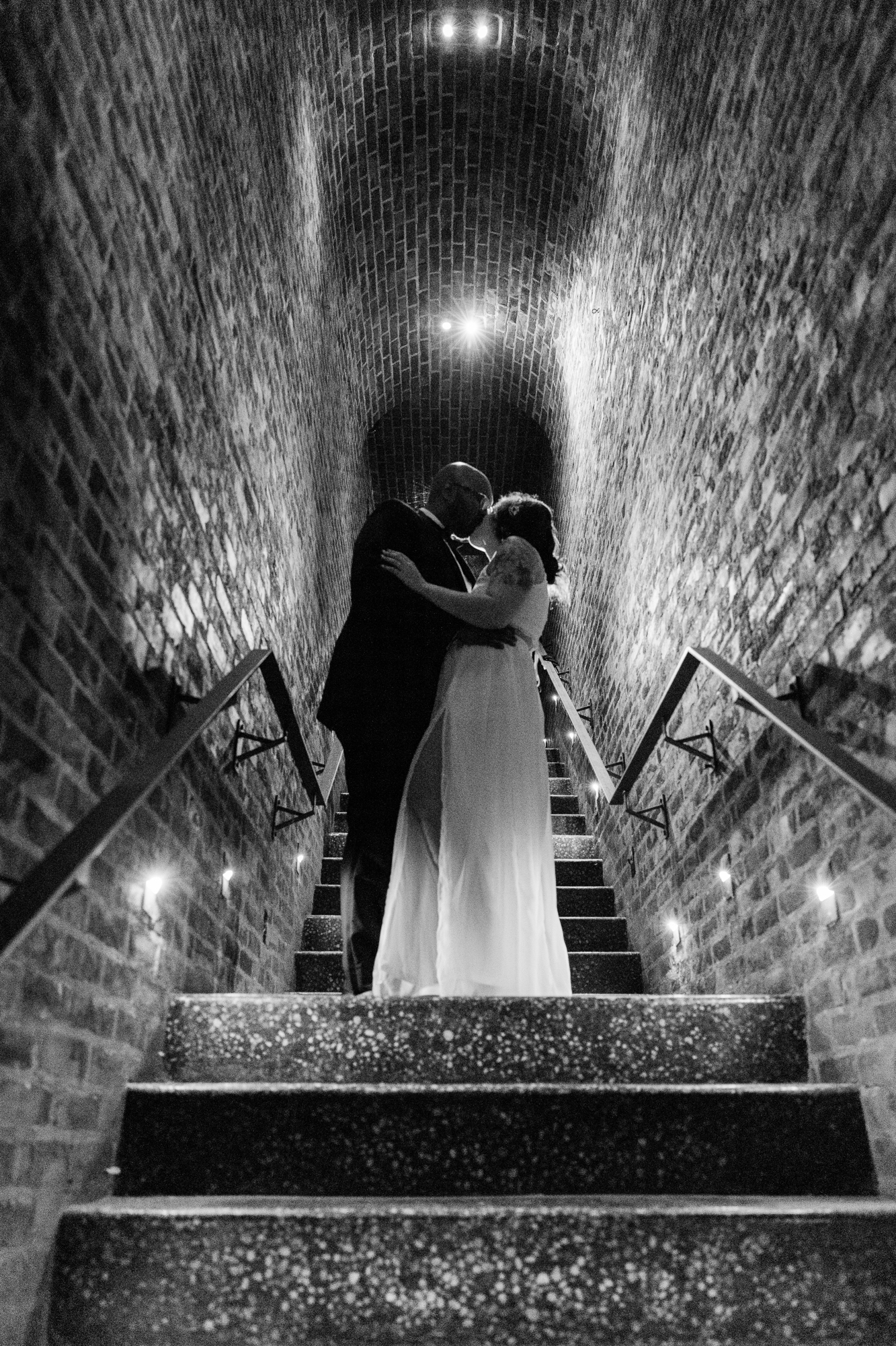 Black and white Deity Wedding Photography at Unique Event Space in Downtown Brooklyn in Autumn
