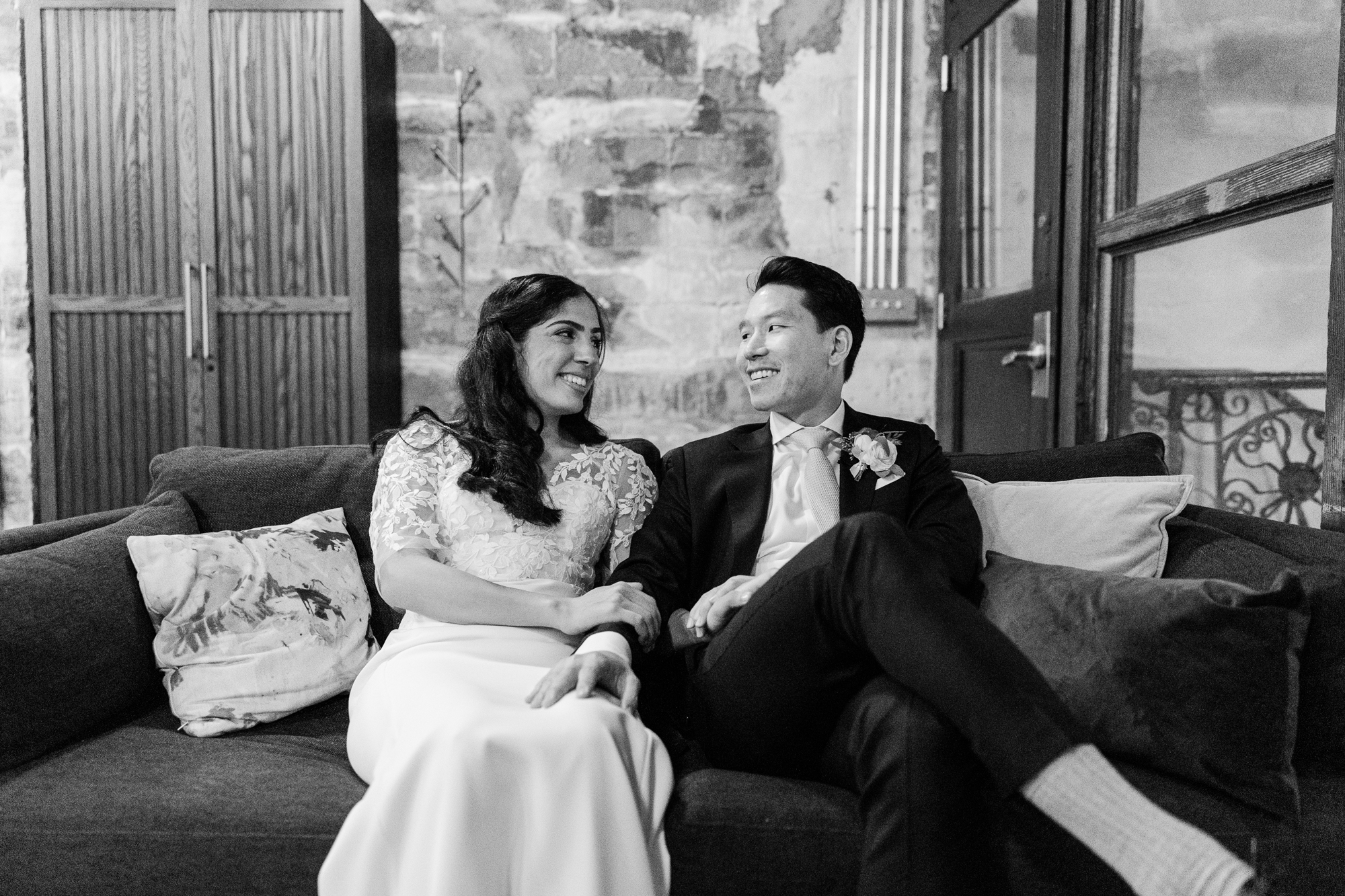 Black and white Brooklyn Winery Wedding Photos in Autumn