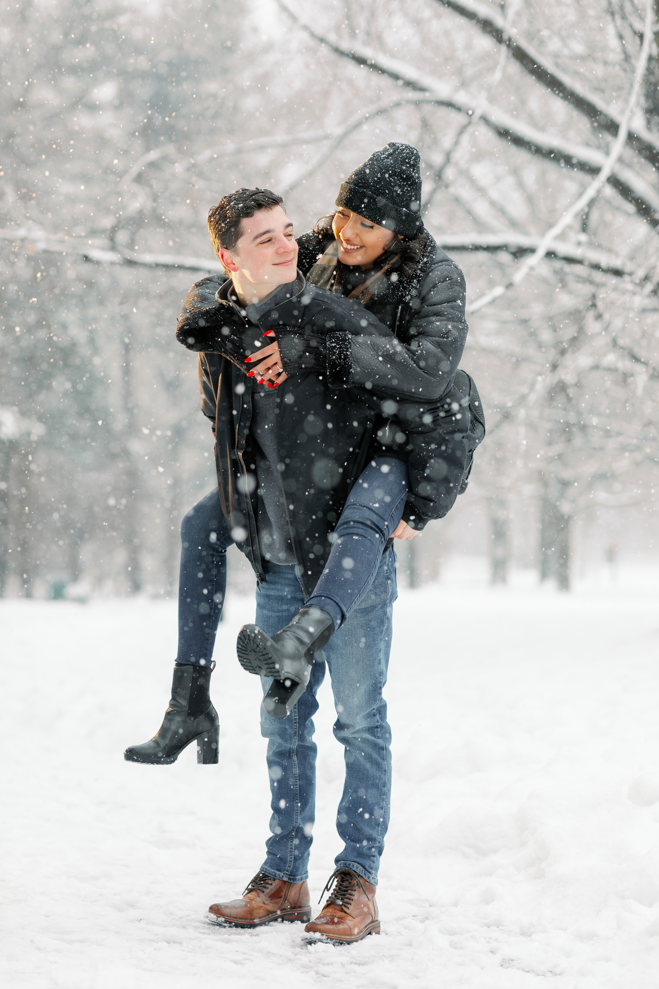 Picturesque Winter Engagement Photos in Snowy Prospect Park
