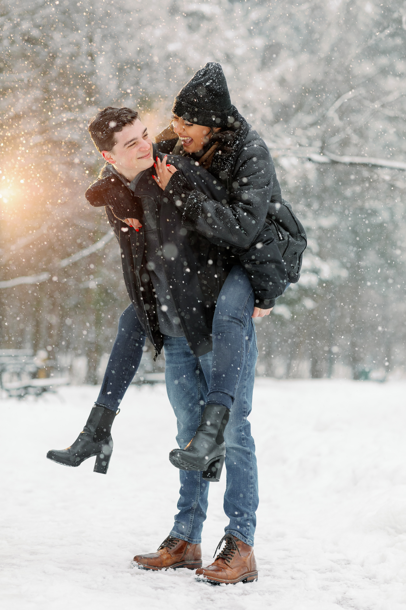 Dazzling Winter Engagement Photos in Snowy Prospect Park