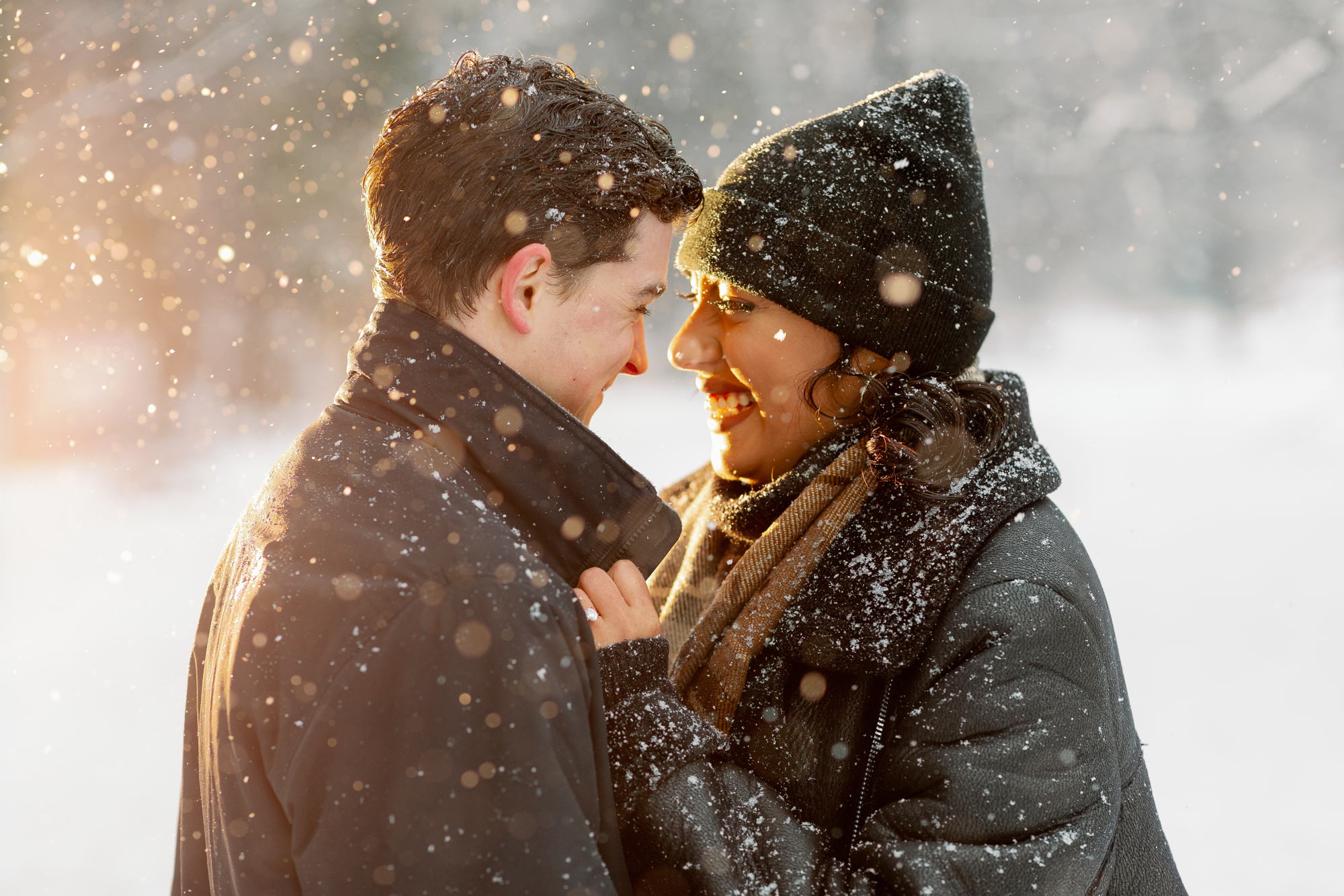Glowing Winter Engagement Photos in Snowy Prospect Park