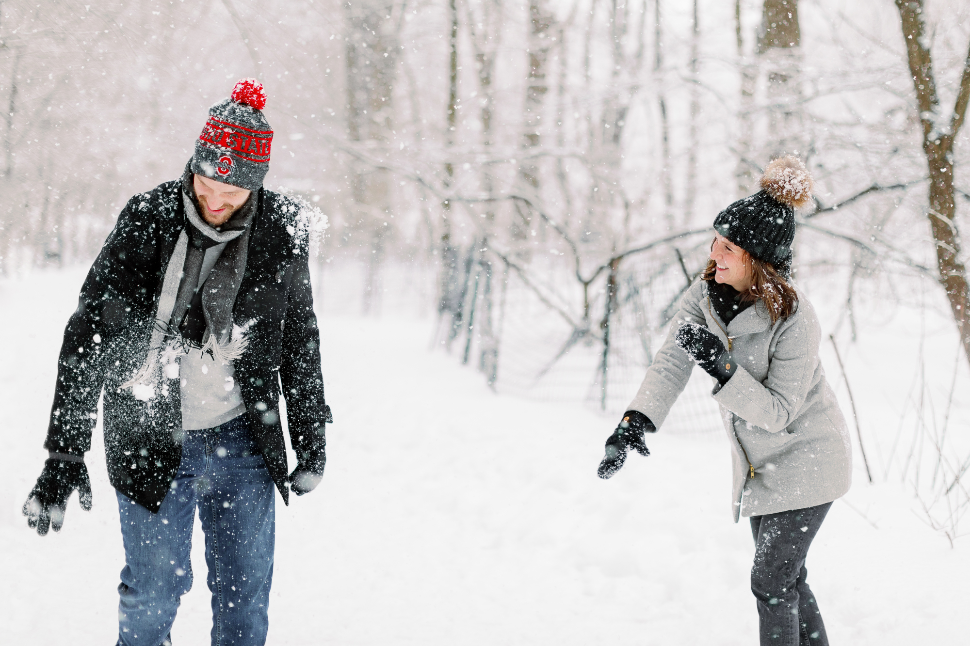 Playful and Snowy Engagement Photos in Prospect Park