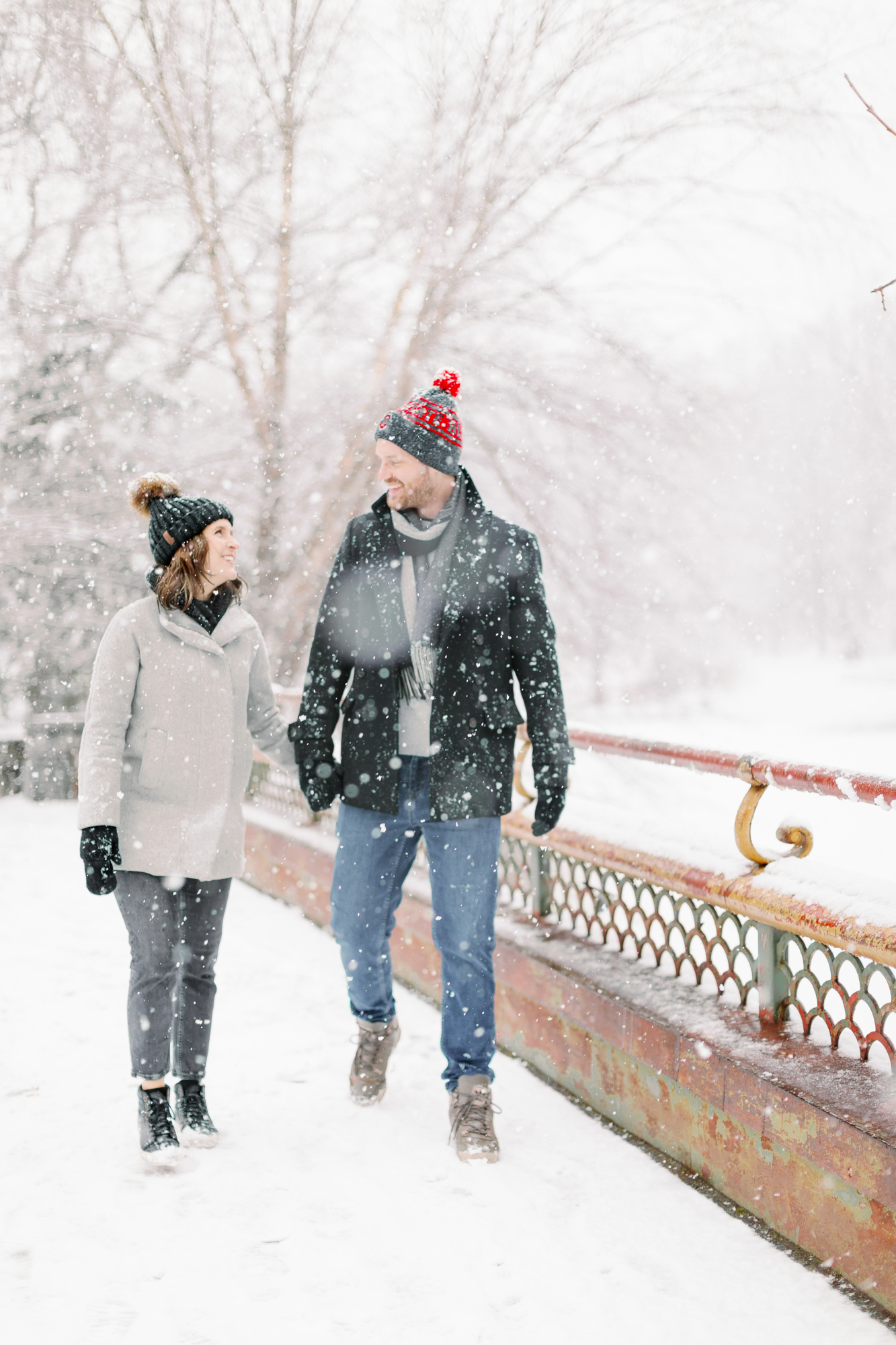 Picturesque and Snowy Engagement Photos in Prospect Park
