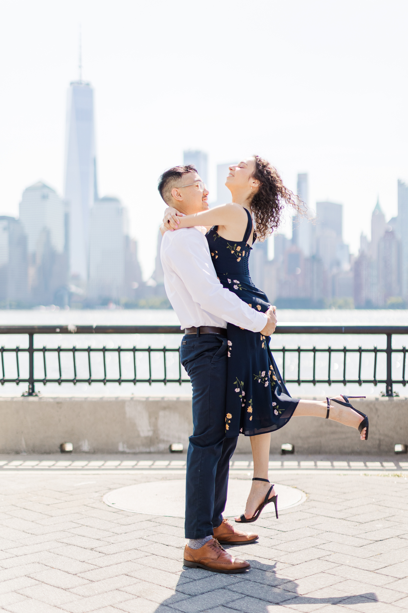 Candid Skyline Engagement Photos in Jersey City