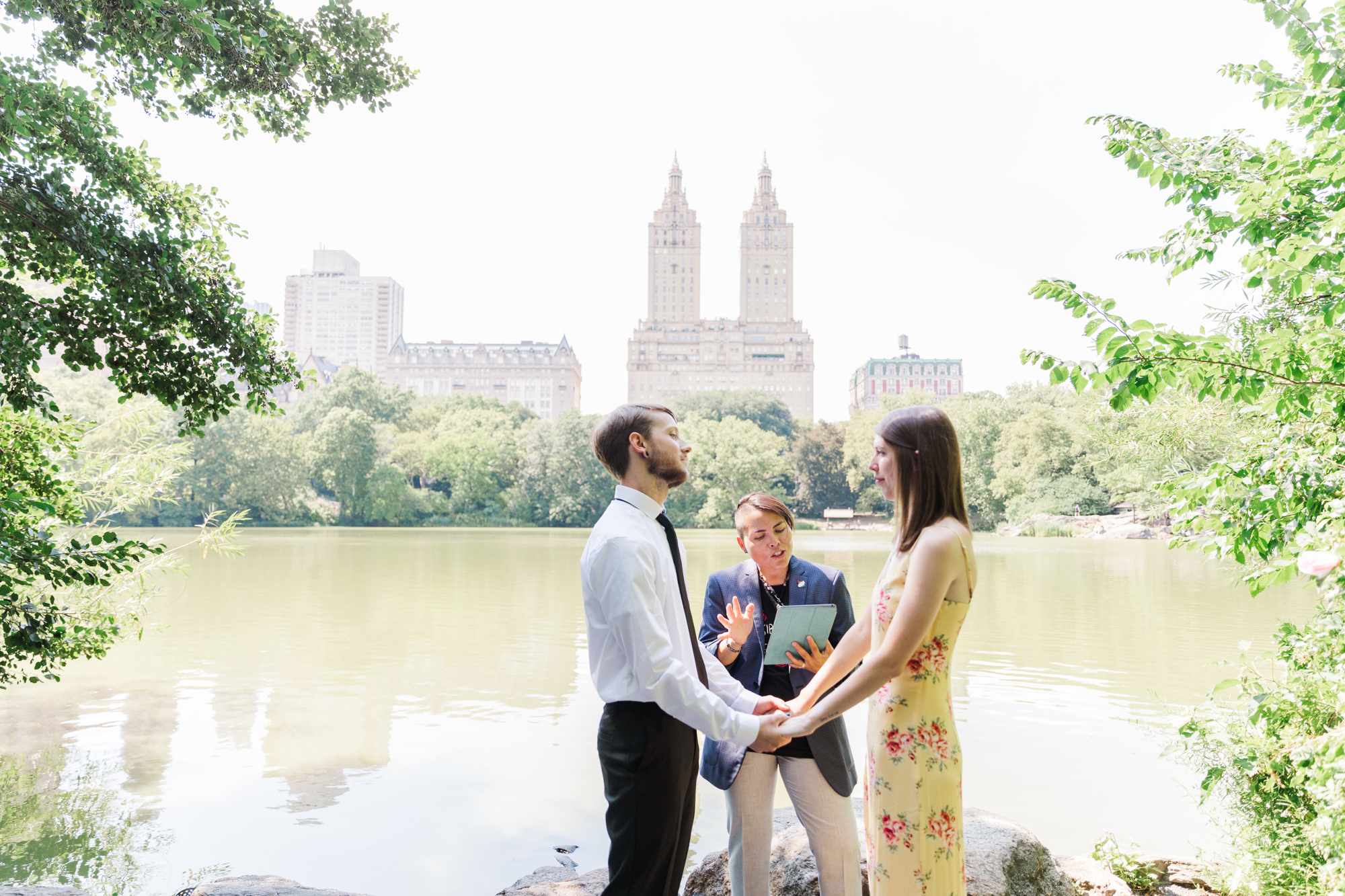 Cheerful Lakeside Central Park Elopement