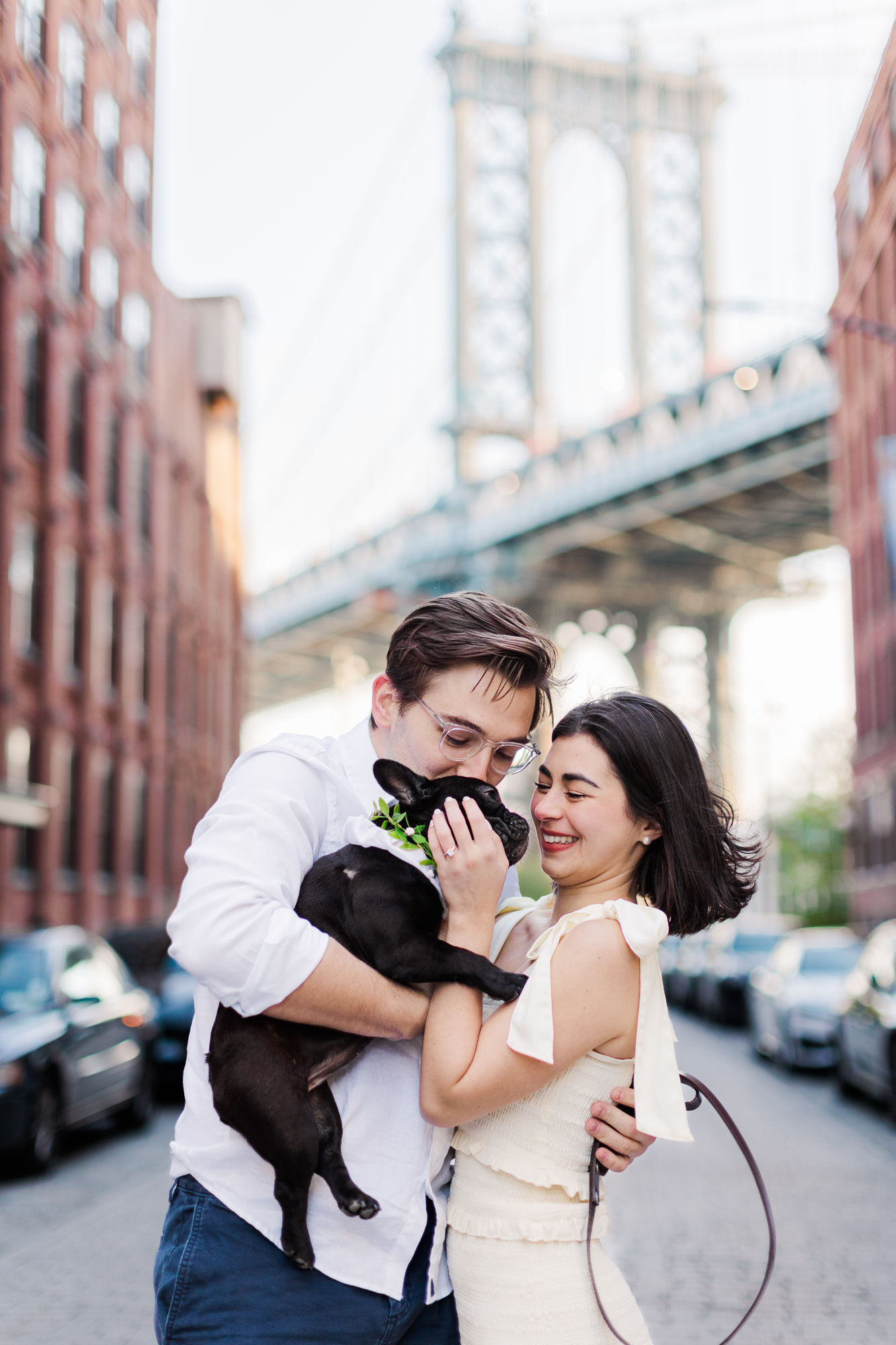 Playful Engagement Photos Including Dog, Brooklyn NY