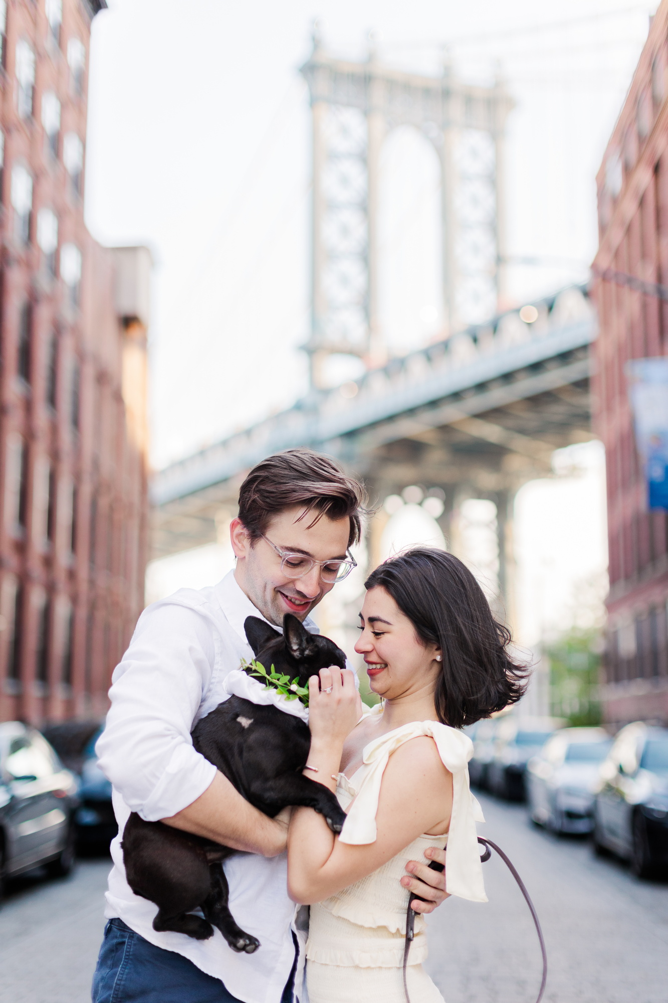 Bright Engagement Photos Including Dog, Brooklyn NY